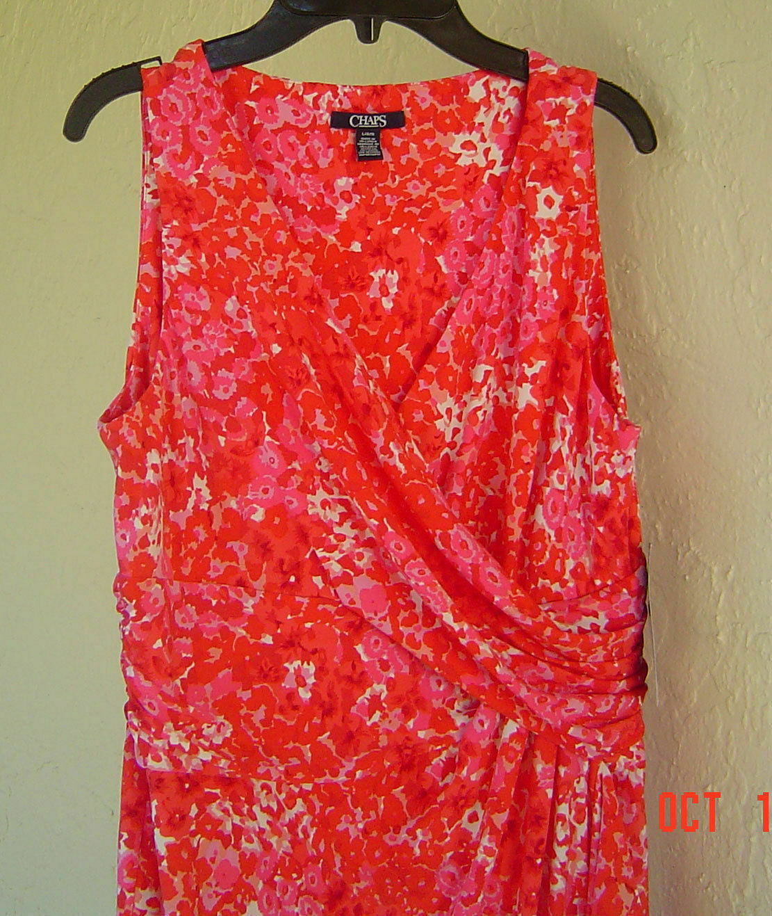 NEW CHAPS RED FLORAL FAX WRAP CAREER SHEATH DRESS SIZE L $98