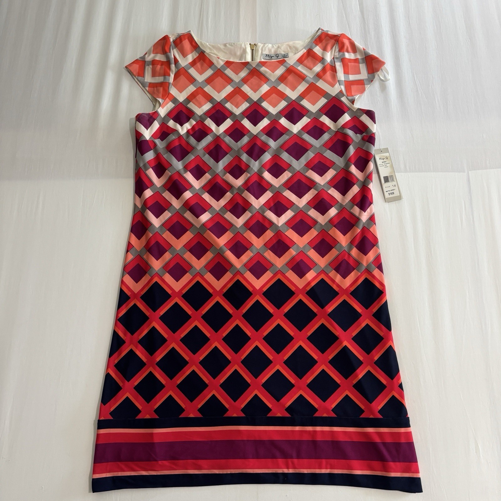 NEW Eliza J Size 14 Geometric Pink Black White Career Shift Dress Gold Back Zip