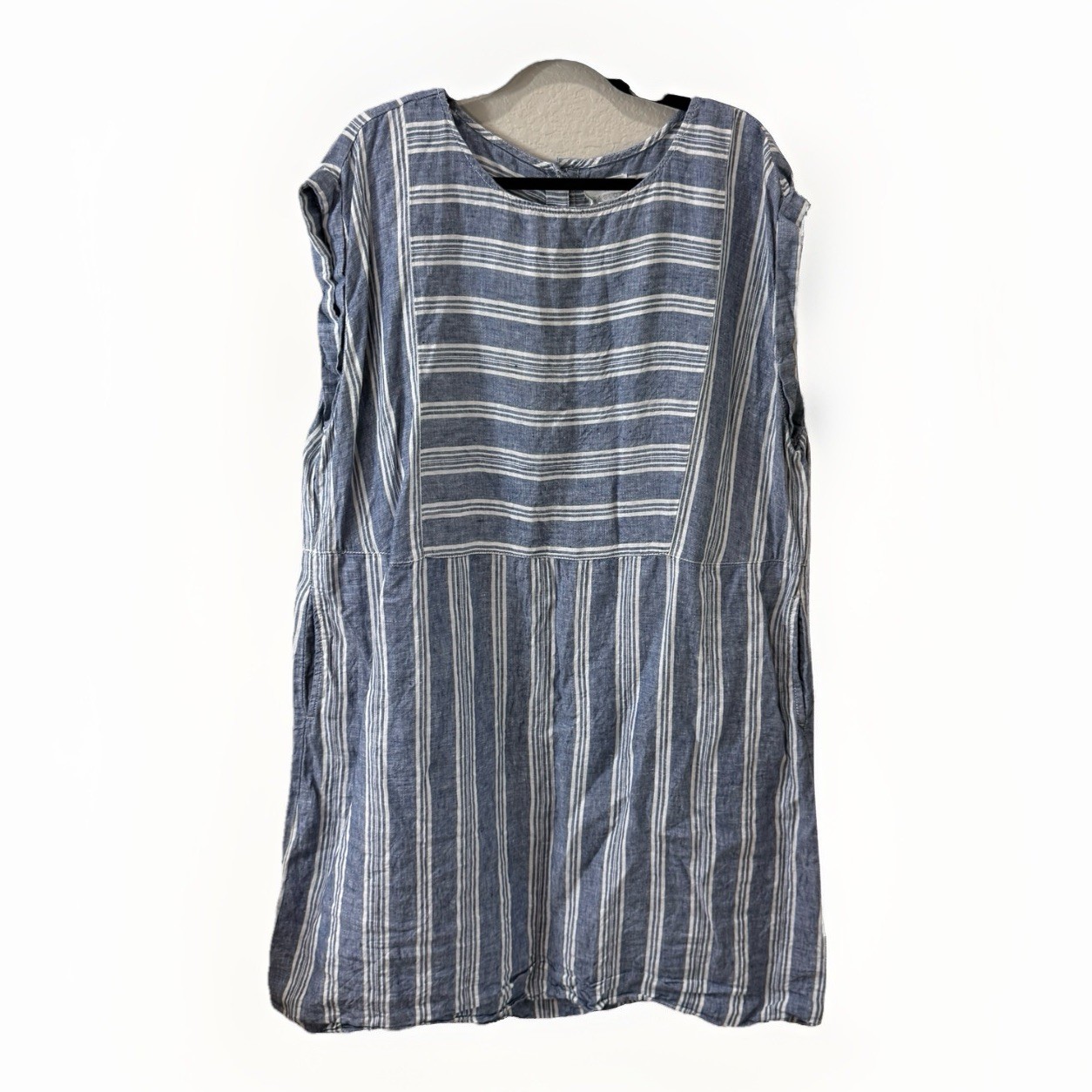 Caslon Womens Blue White Striped 100% Linen Drop Waist Dress Coastal Vacation 1X