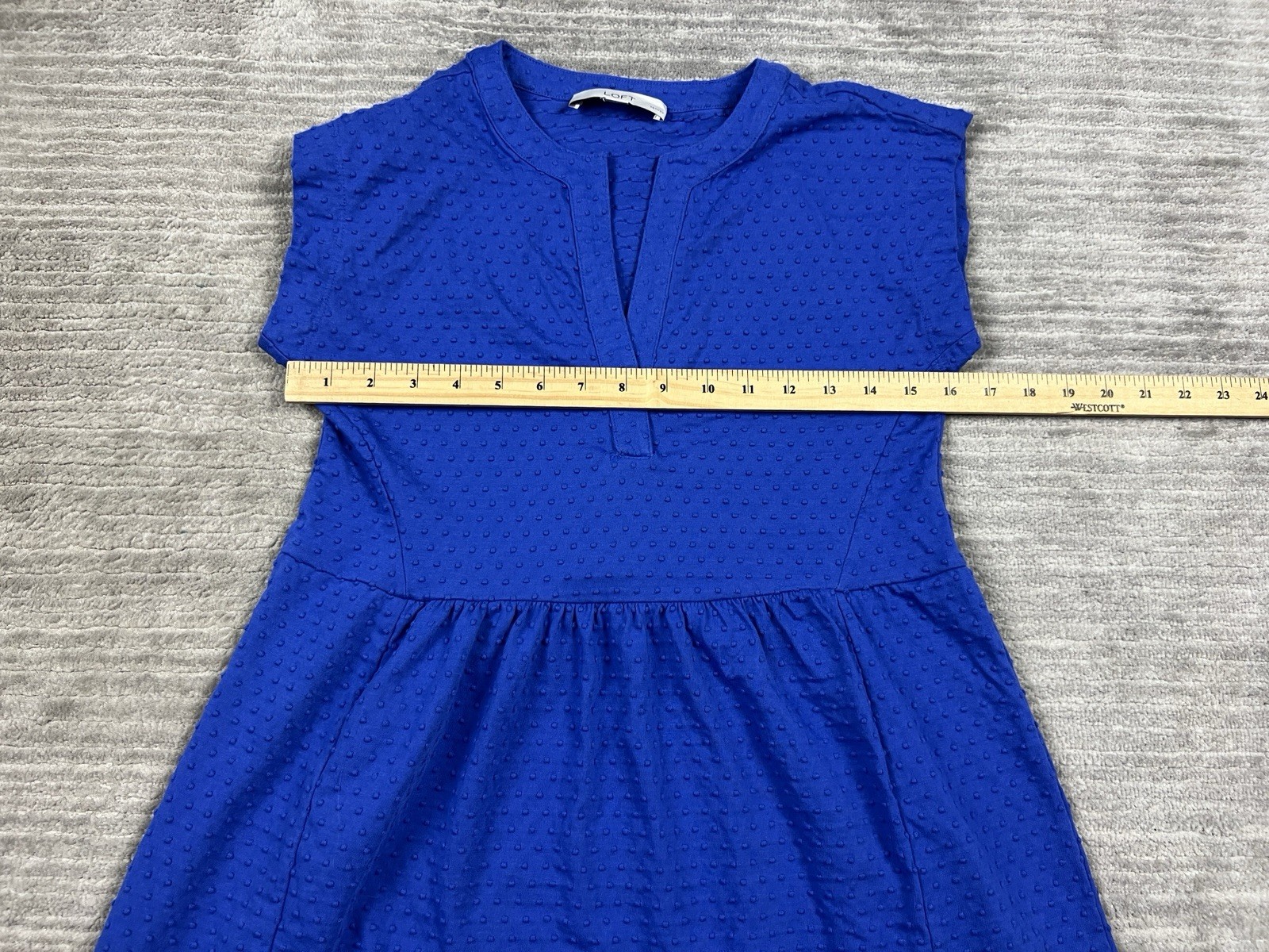Loft Dress Womens XSP Blue V-Neck Mini Cotton Blend Textured Casual