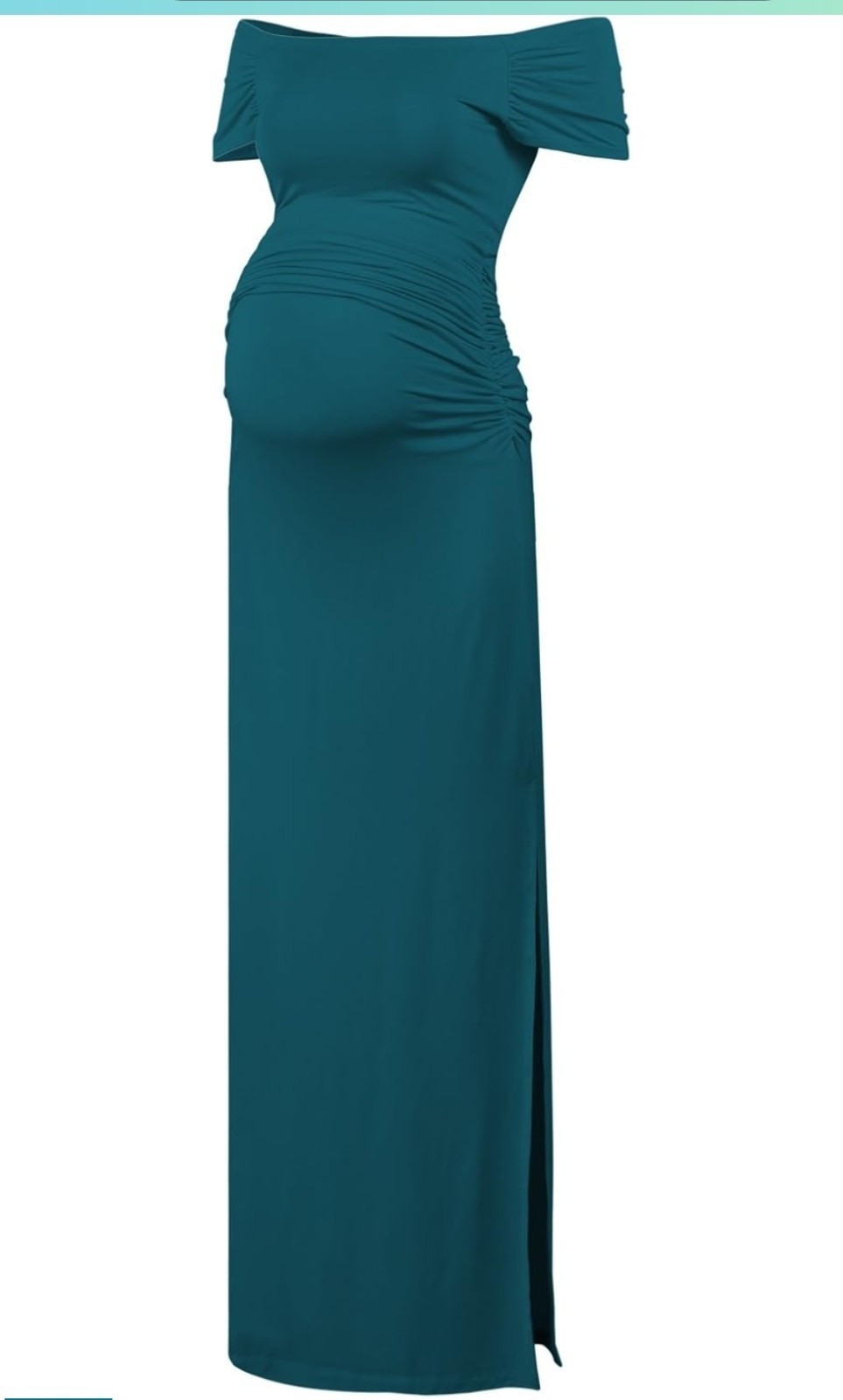 Maternity Baby Shower Maxi Dress Medium Off Shoulders Short Sleeves Teal