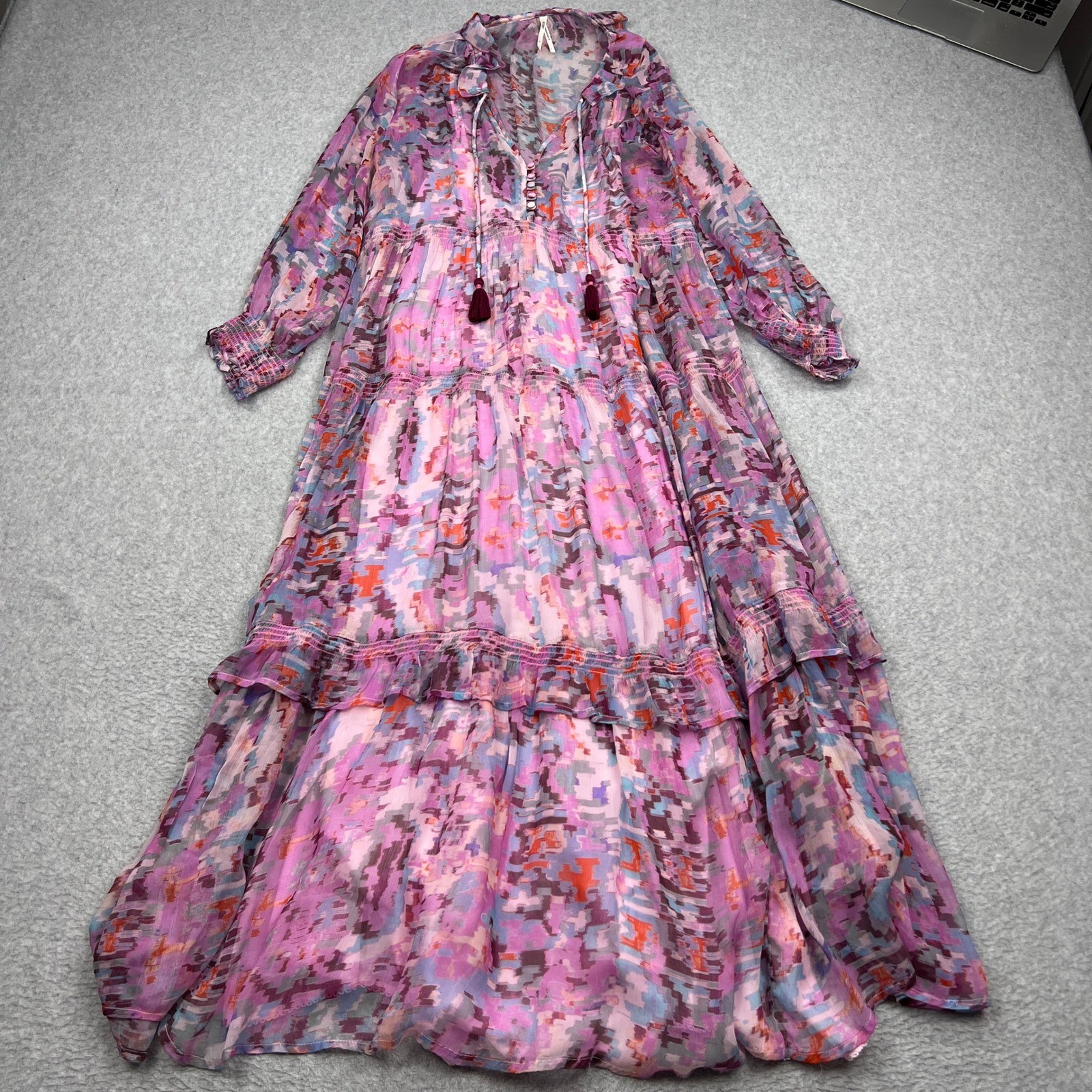 Anthropologie Marais Printed Chiffon Maxi Dress Womens Medium Pink Floral Long