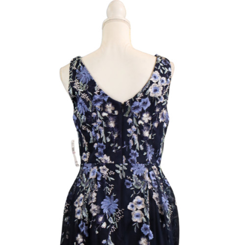 Alex Evenings Navy Blue Floral Mesh Midi Dress Size 6 Elegant Evening Cocktail