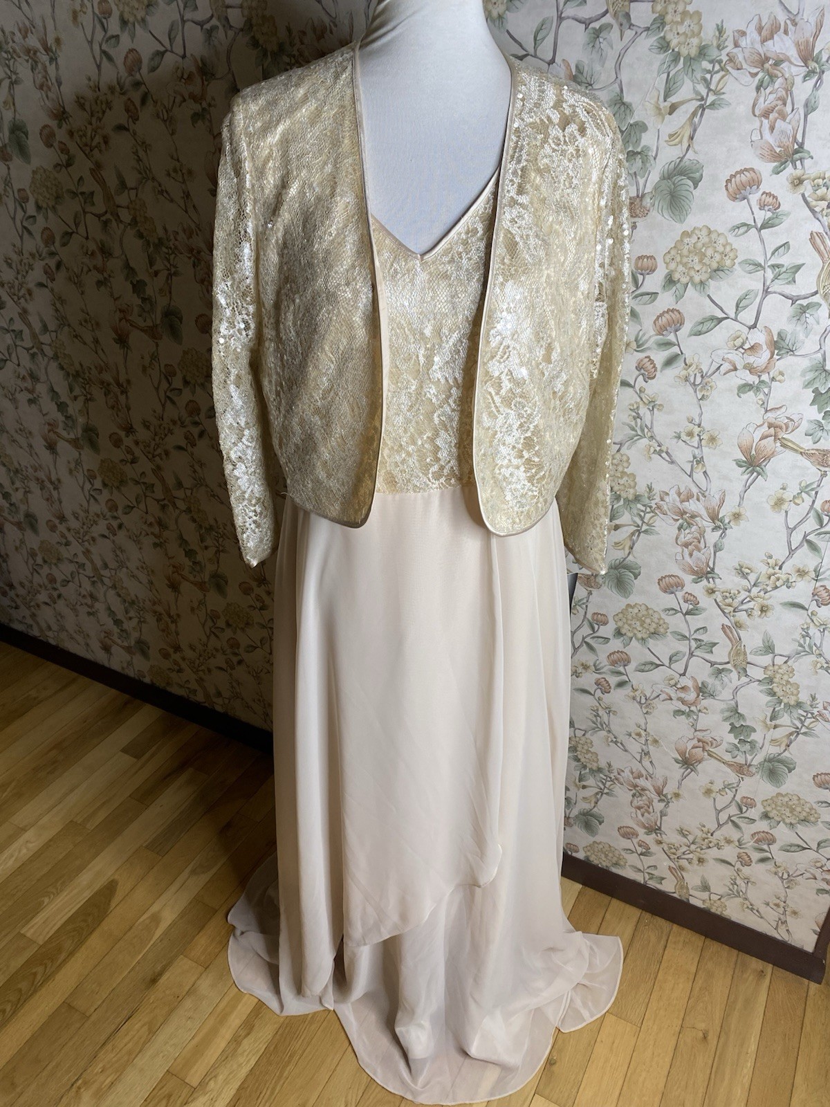 NWT Tahari Sheath Dress Mother Bride Jacket Size 16 Champagne Gold MOB Maxi