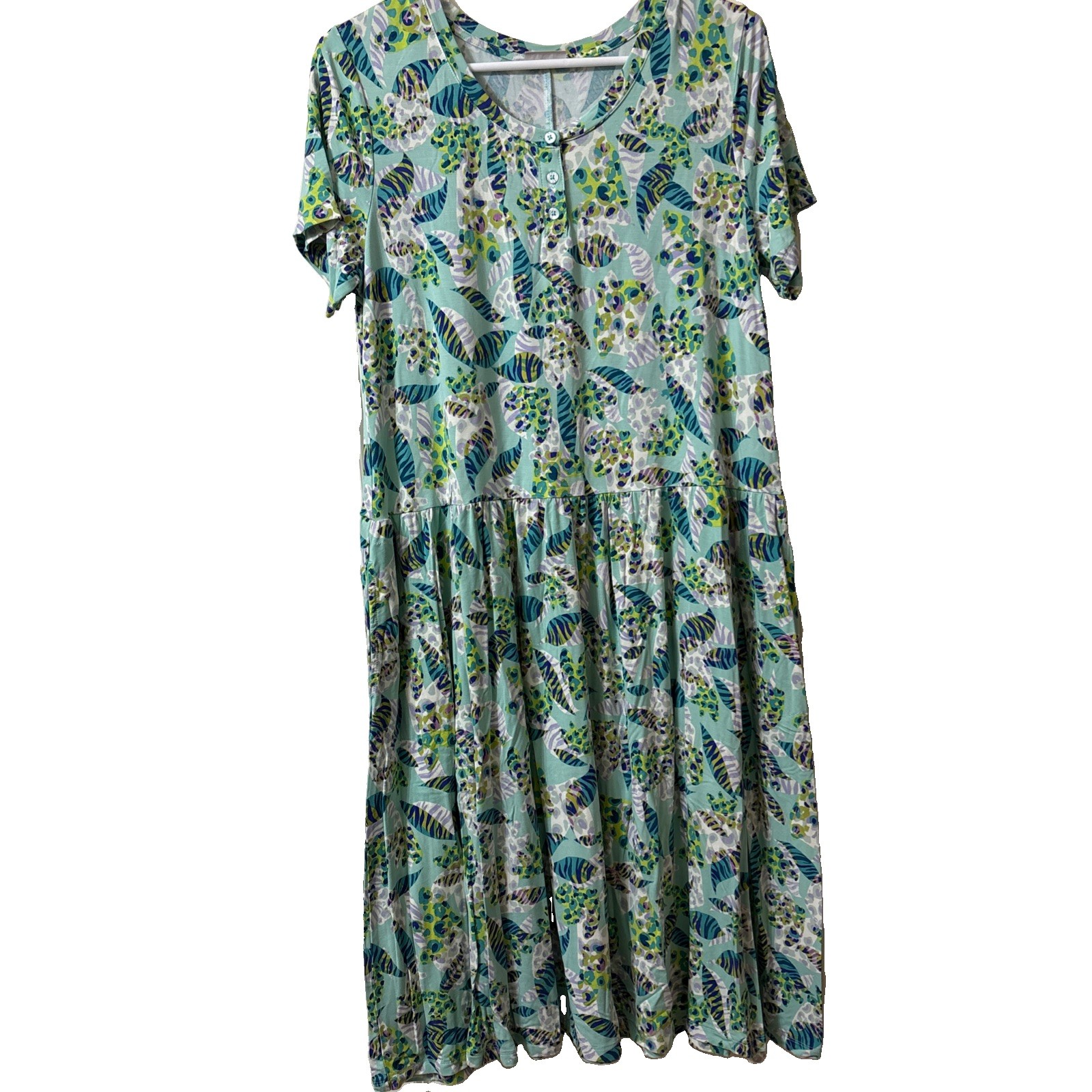 Logo by Lori Goldstein Midi Dress Mint Green Multi Size M Petite