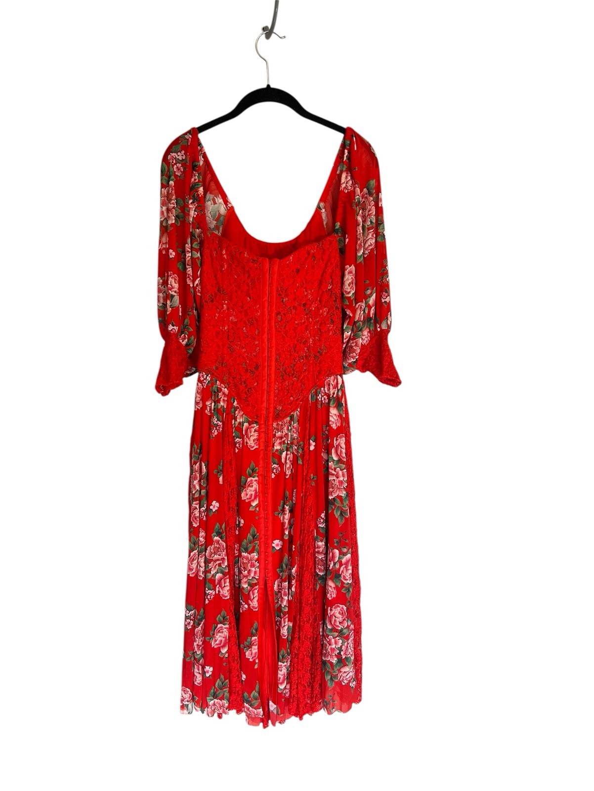 NWT We are HAH Maiden Memphis red corset lace floral midi dress Victorian Sz S