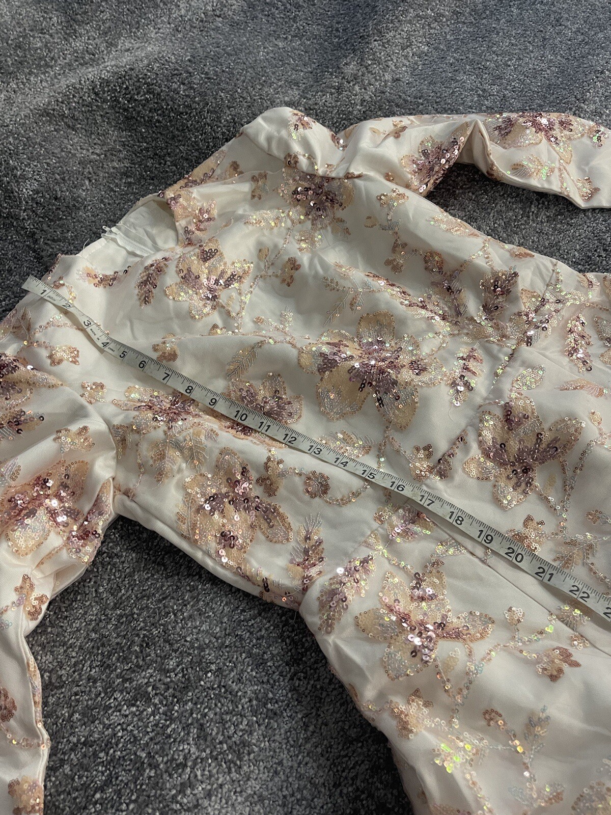 Pink FLORAL Sequence ￼ LONG SLEEVE High Round Neck GOWN Size L, Handmade.