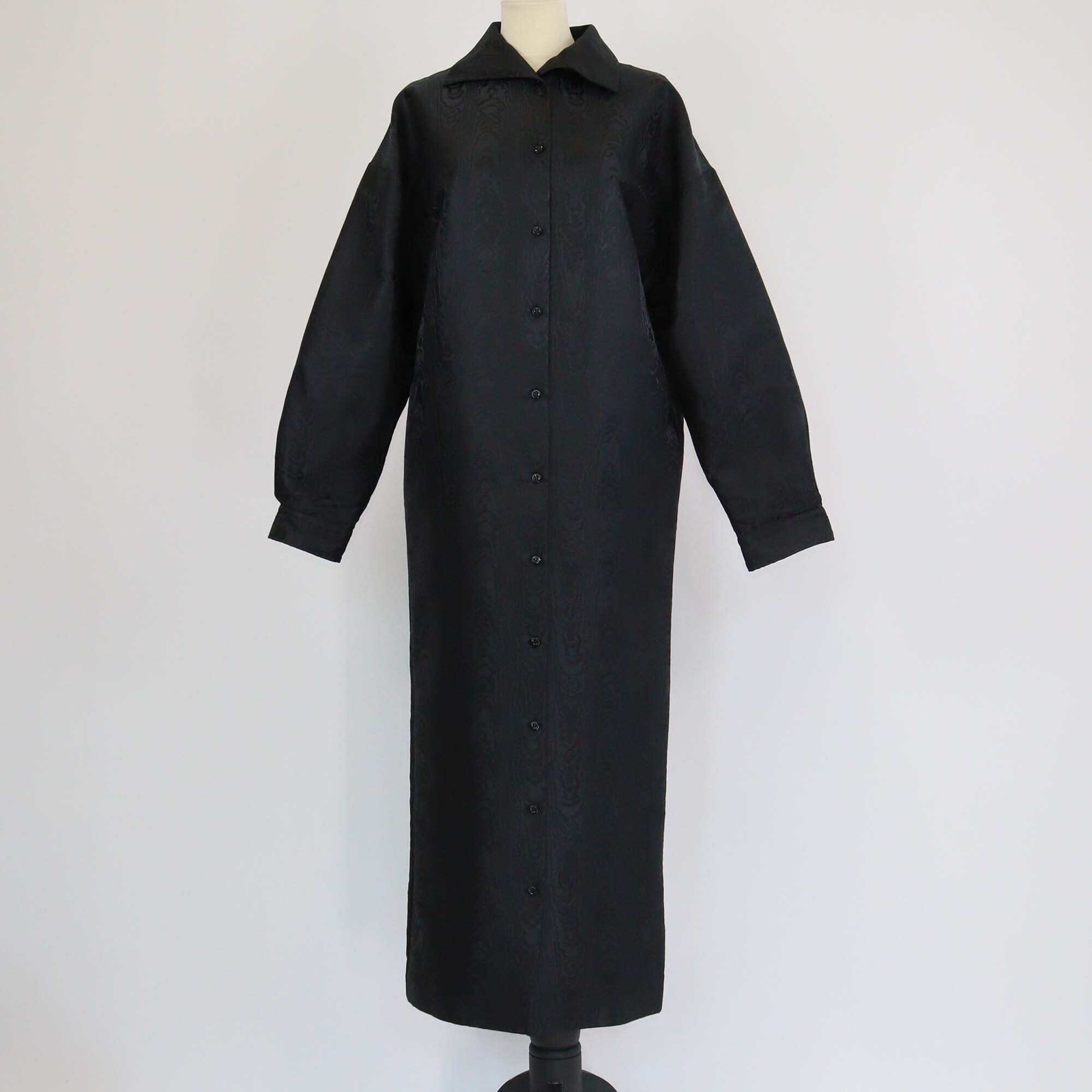 Balenciaga Black Jacquard Pattern Long Sleeve Midi Shirt Dress