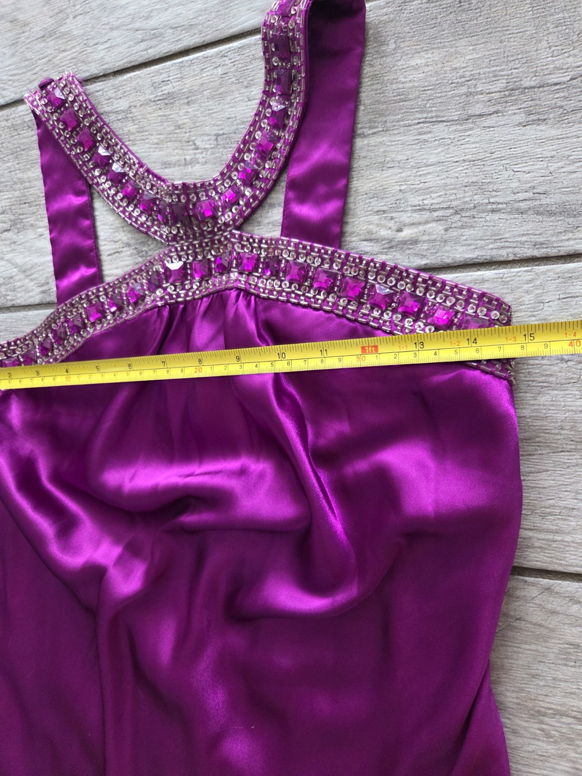 Jump Apparel Y2K Purple Satin Beaded Rhinestone Mini Dress XS Fairy Party NEW