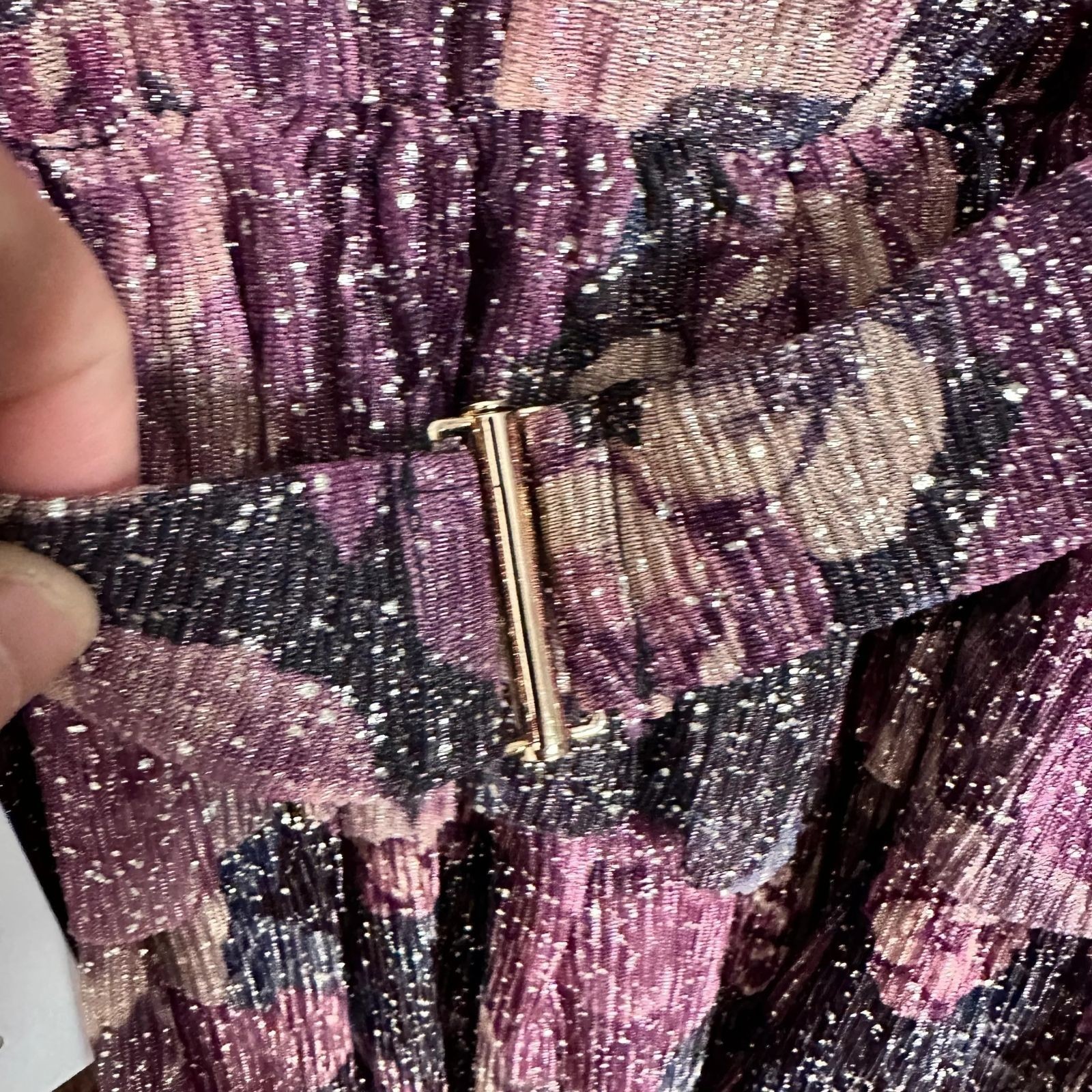 Bishop And Young Womens Dress Medium Gold Purple Metallic Glam Slam Party Floral