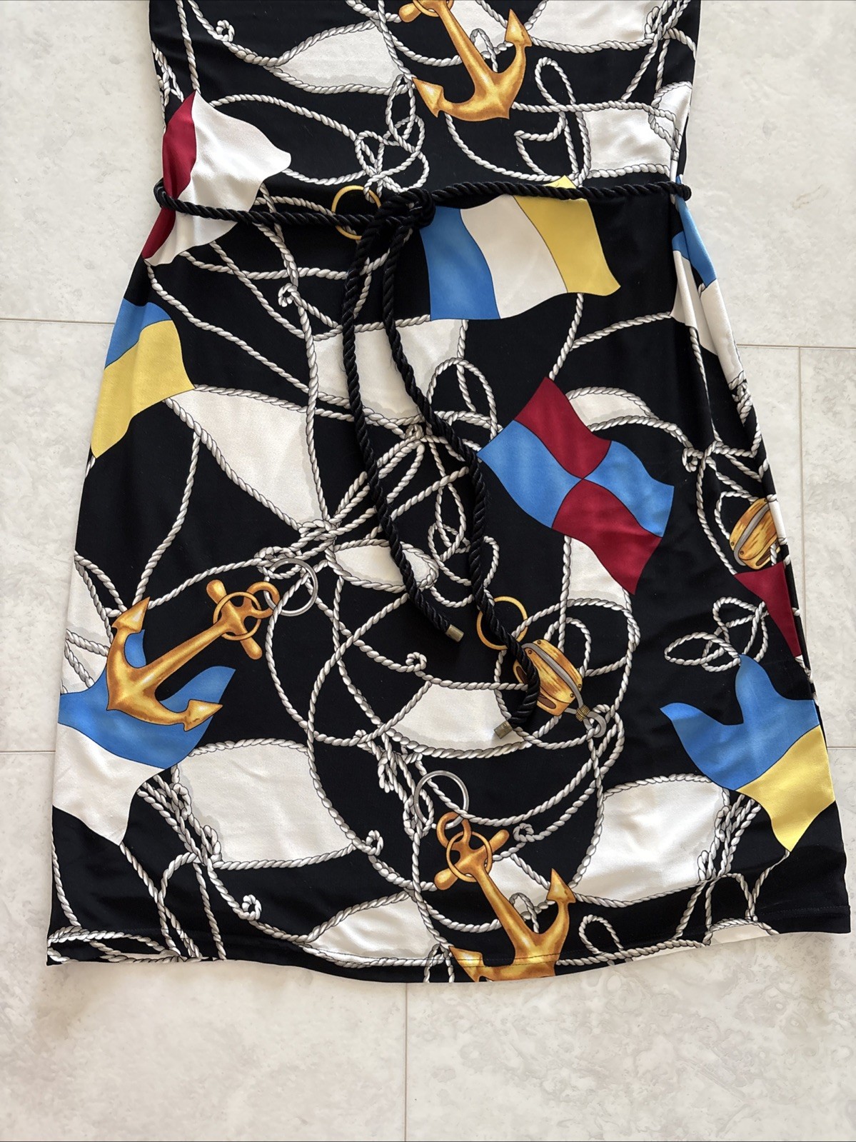 Ralph Lauren Nautical Chain Anchor Sheath Black Dress Rope Belt Size Medium