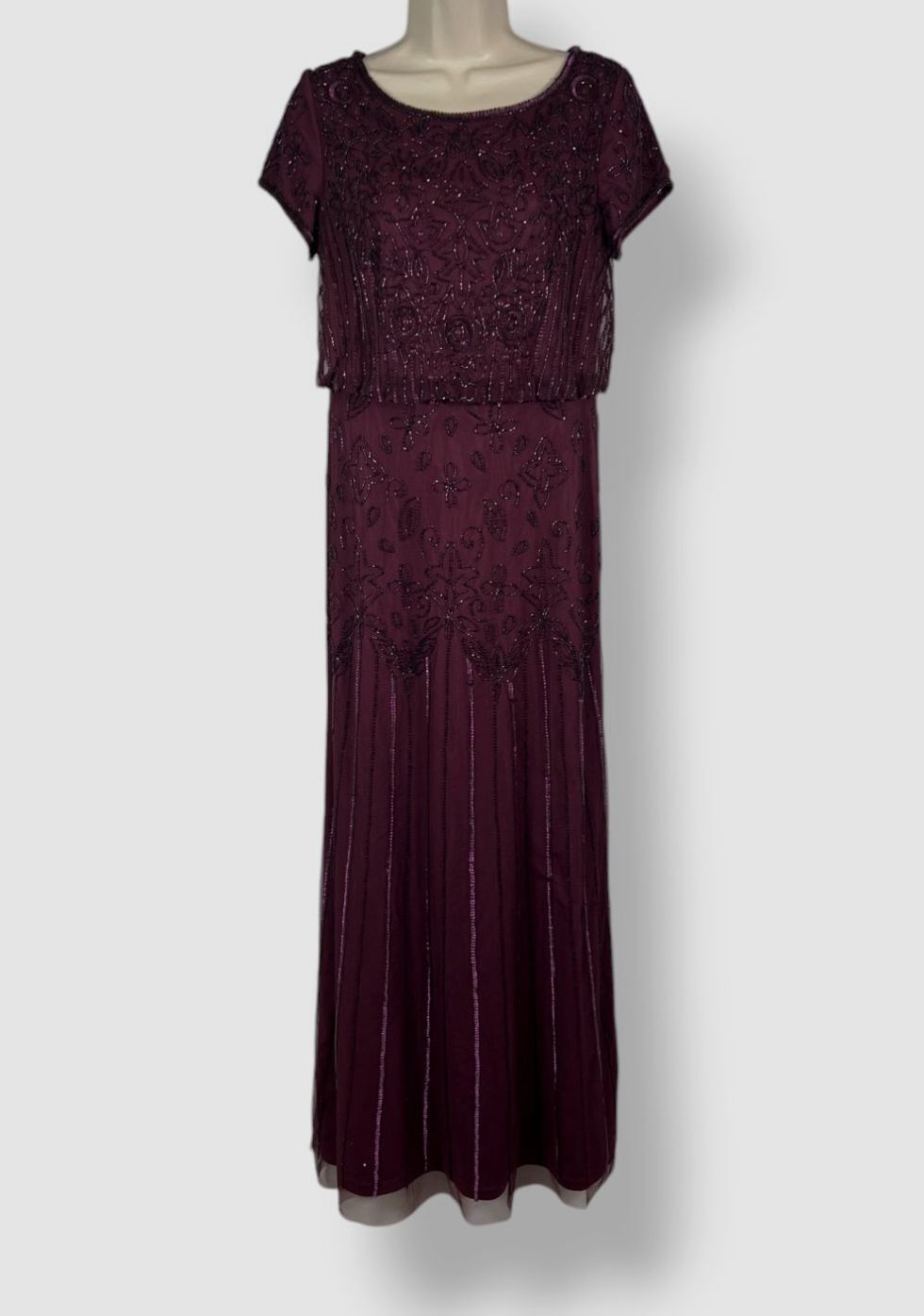 Adrianna Papell Women’s Purple Beaded Blouson Evening Gown Dress Petite Size 6P