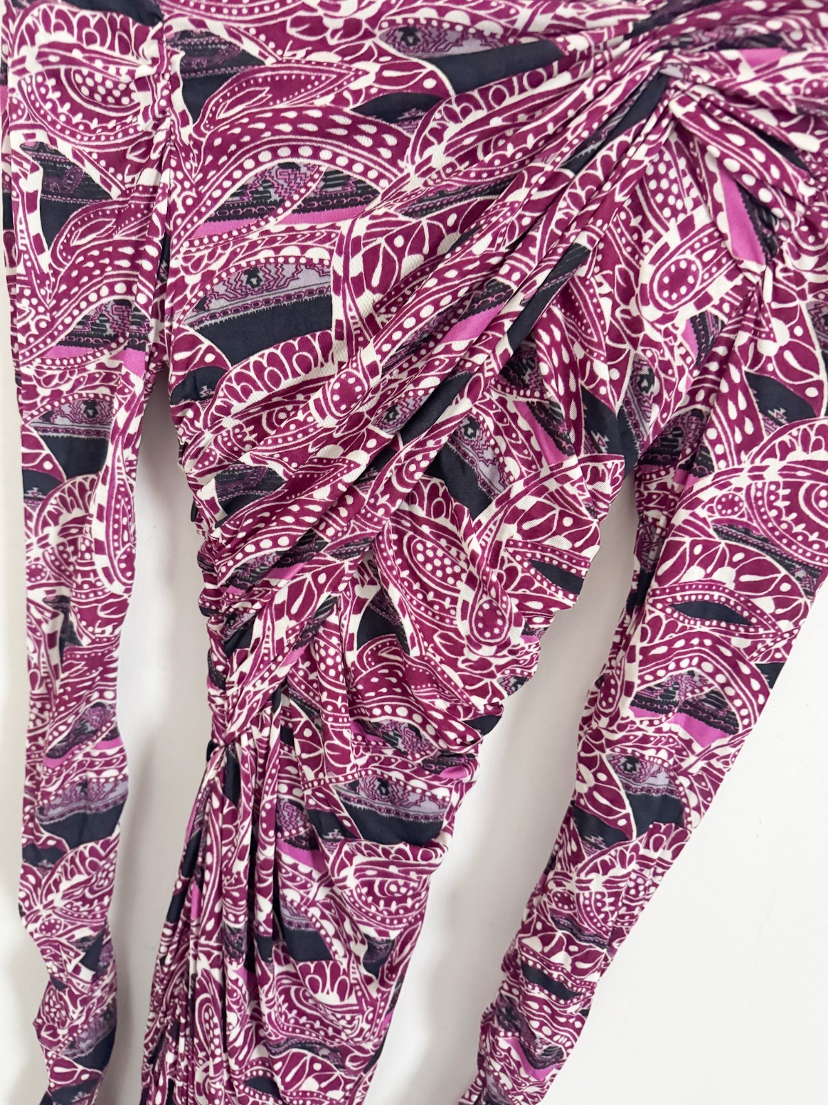 NEW Isabel Marant Ruched Magenta Paisley Jersey Dress EU 38