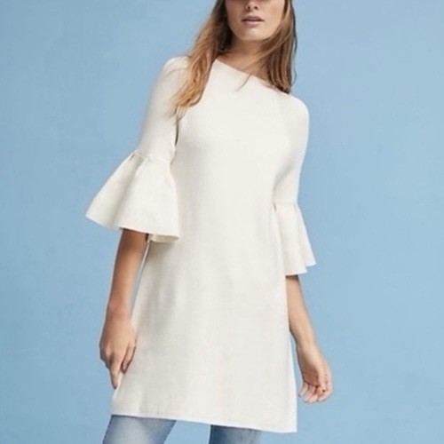 Moth Anthropologie Chester Dress Medium Ivory Off White Sweater Bell Sleeve