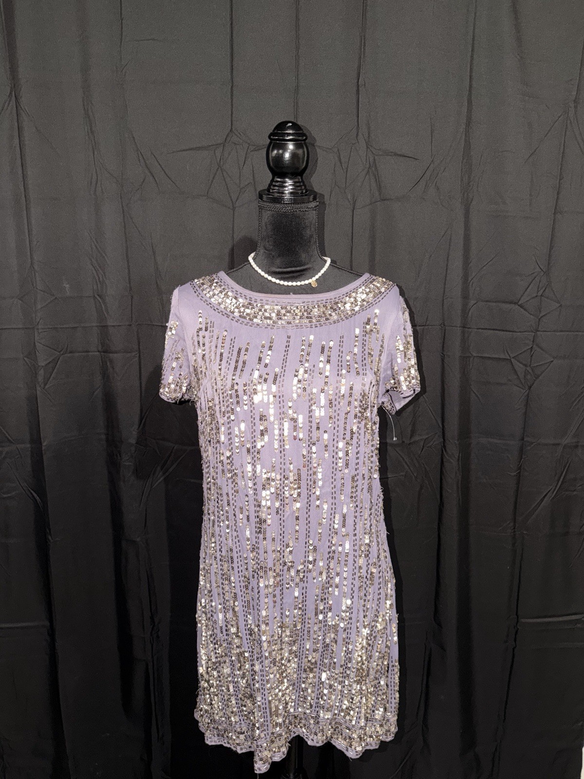 French Connection Purple Beaded Dress Size 10 Small Hole In Back In Picture