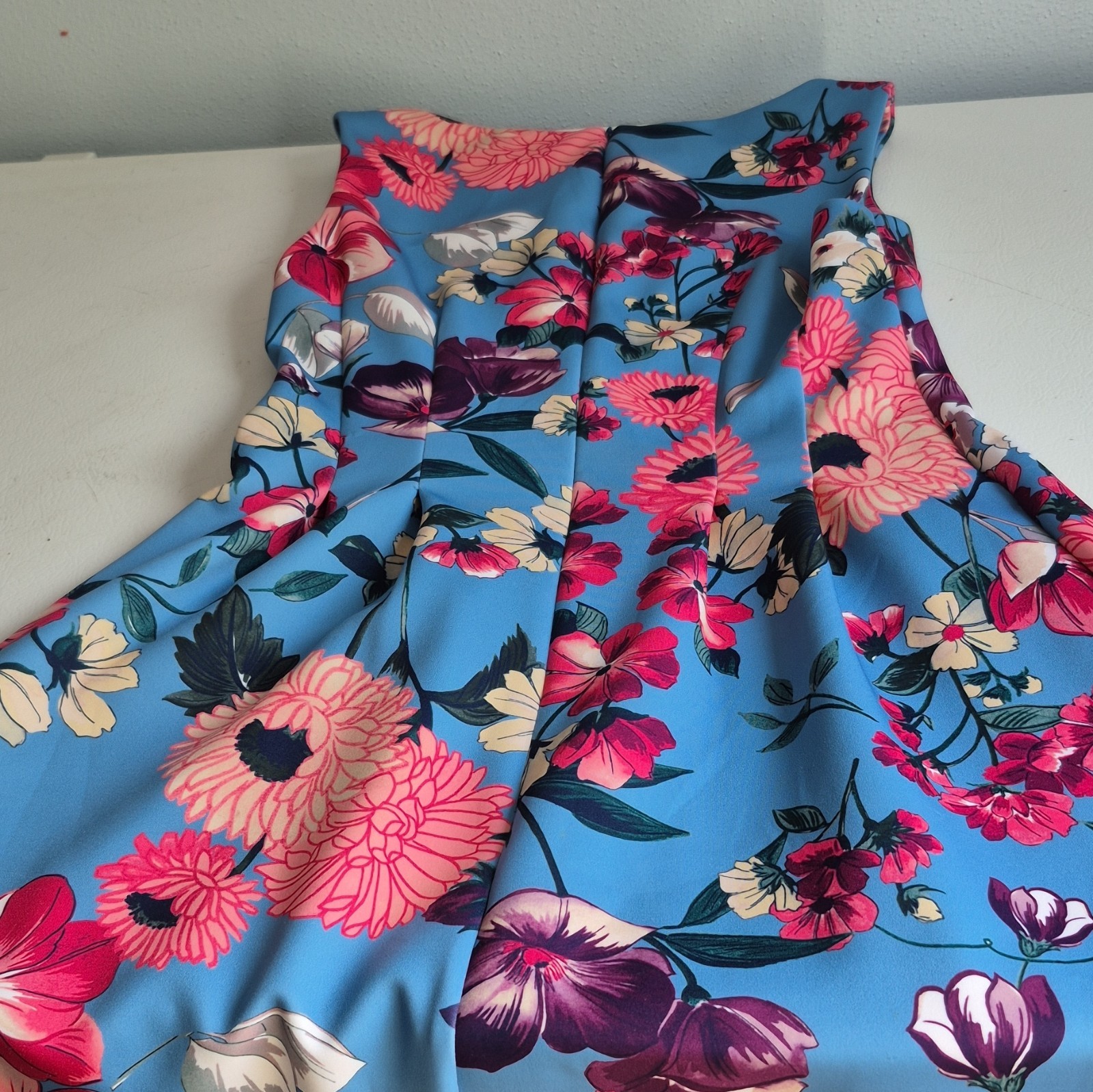 Vince Camuto Floral Fit & Flare Dress 8 Sleeveless Zip Back Pleated Lined
