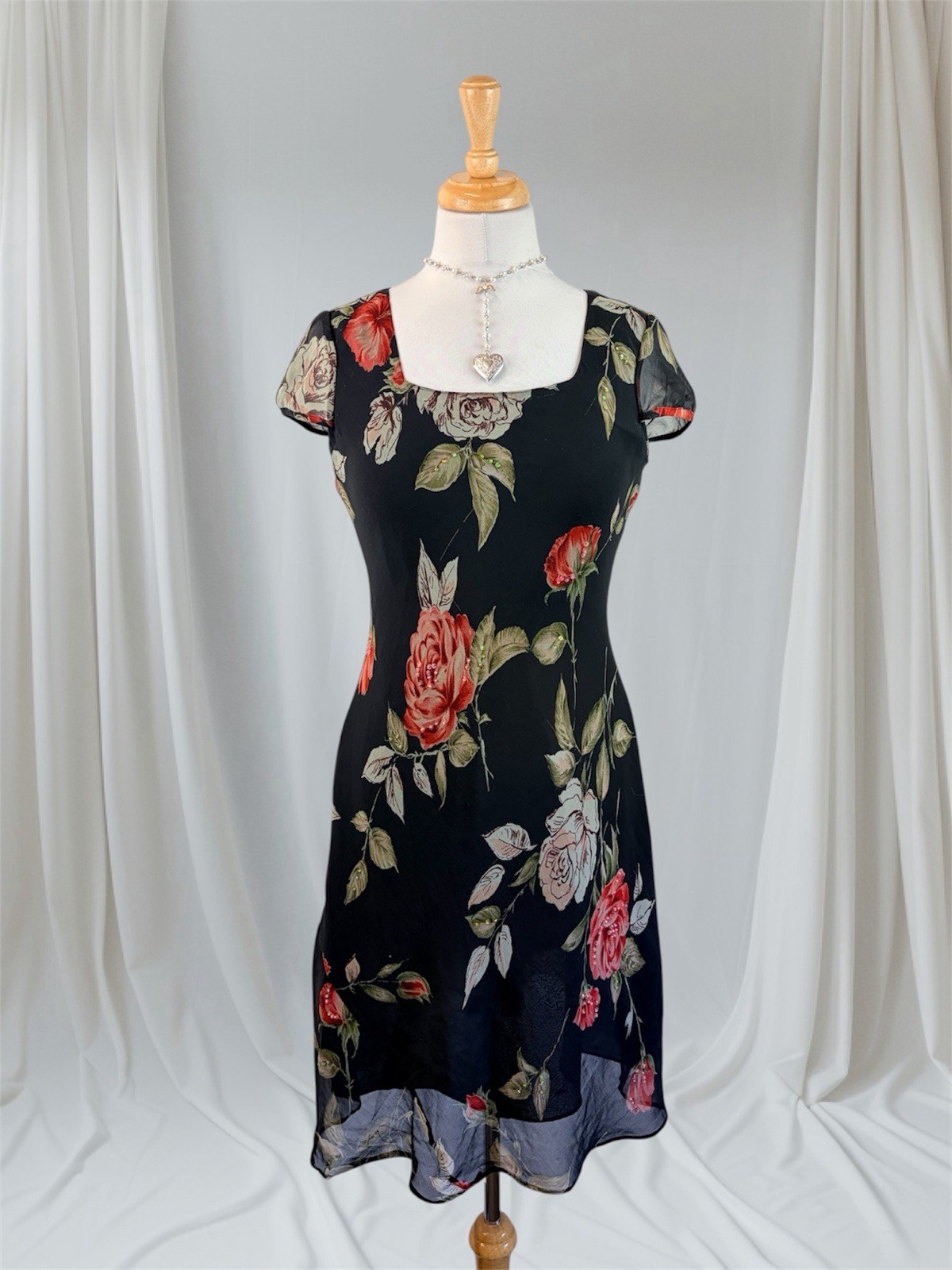 Y2K Flower Beaded Sequin Chiffon Slip Dress Ethereal Fairy Romantic Whimsy 90s M
