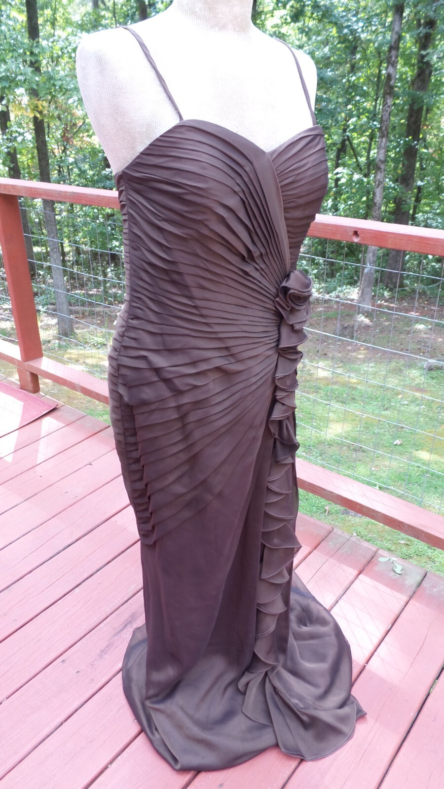 NEW- BARI JAY – Sheer Chiffon Brown Holiday Formal Evening Dress 12