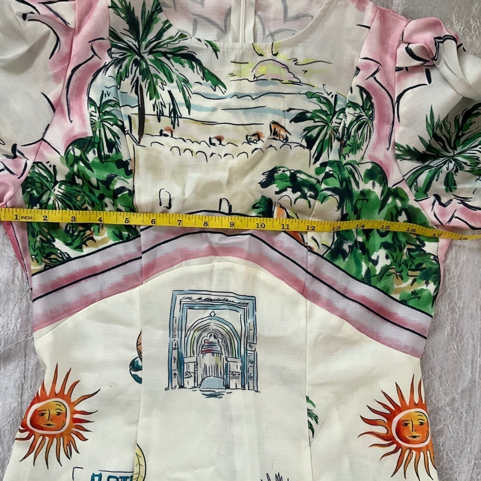 NWOT Tropical Print Puff Sleeve Maxi Dress Summer Resort Wear Boho Vintage Sz M