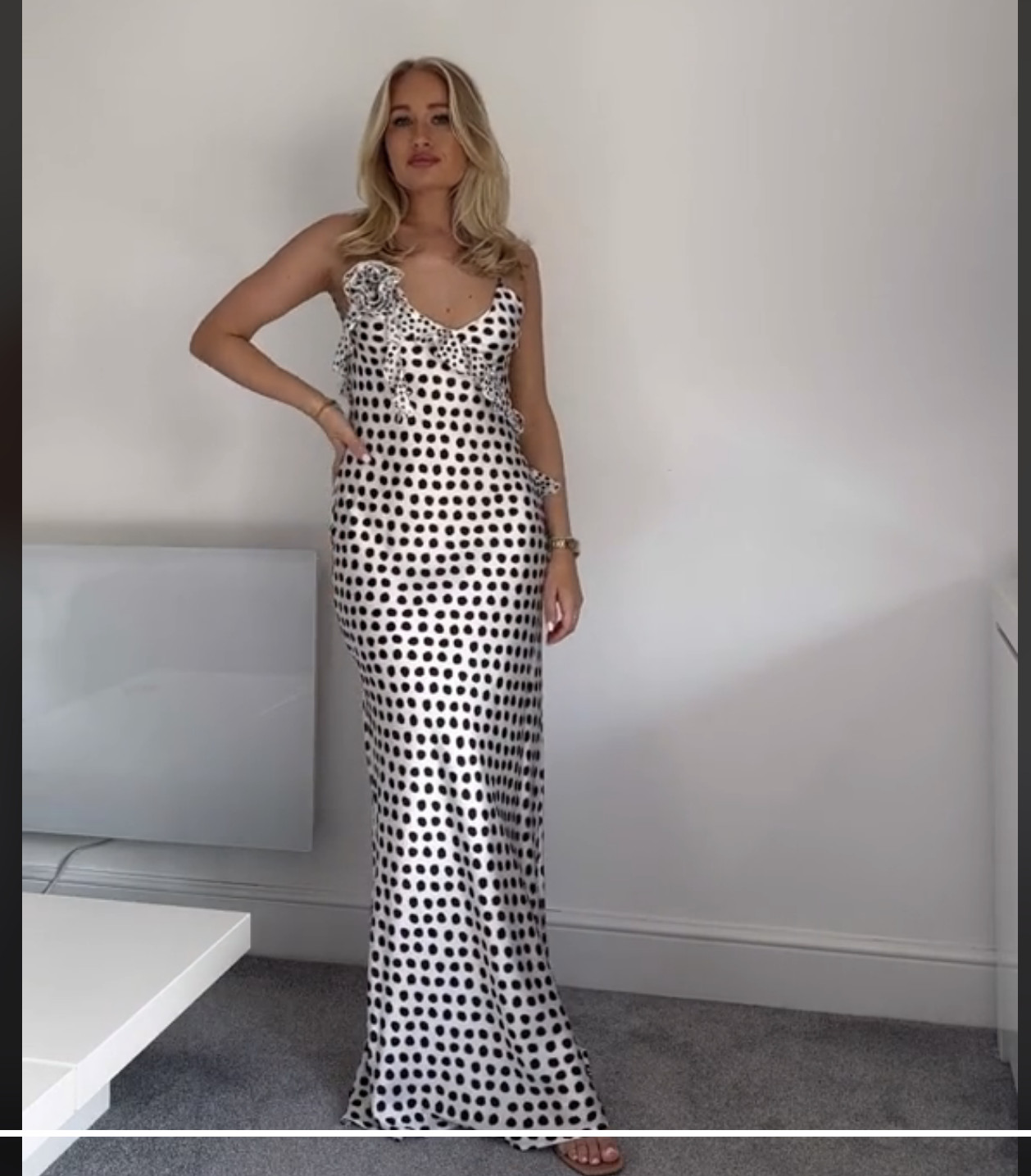 ZARA RUFFLED POLKA DOT SATIN EFFECT DRESS BLACK & WHITE XS S M NWT