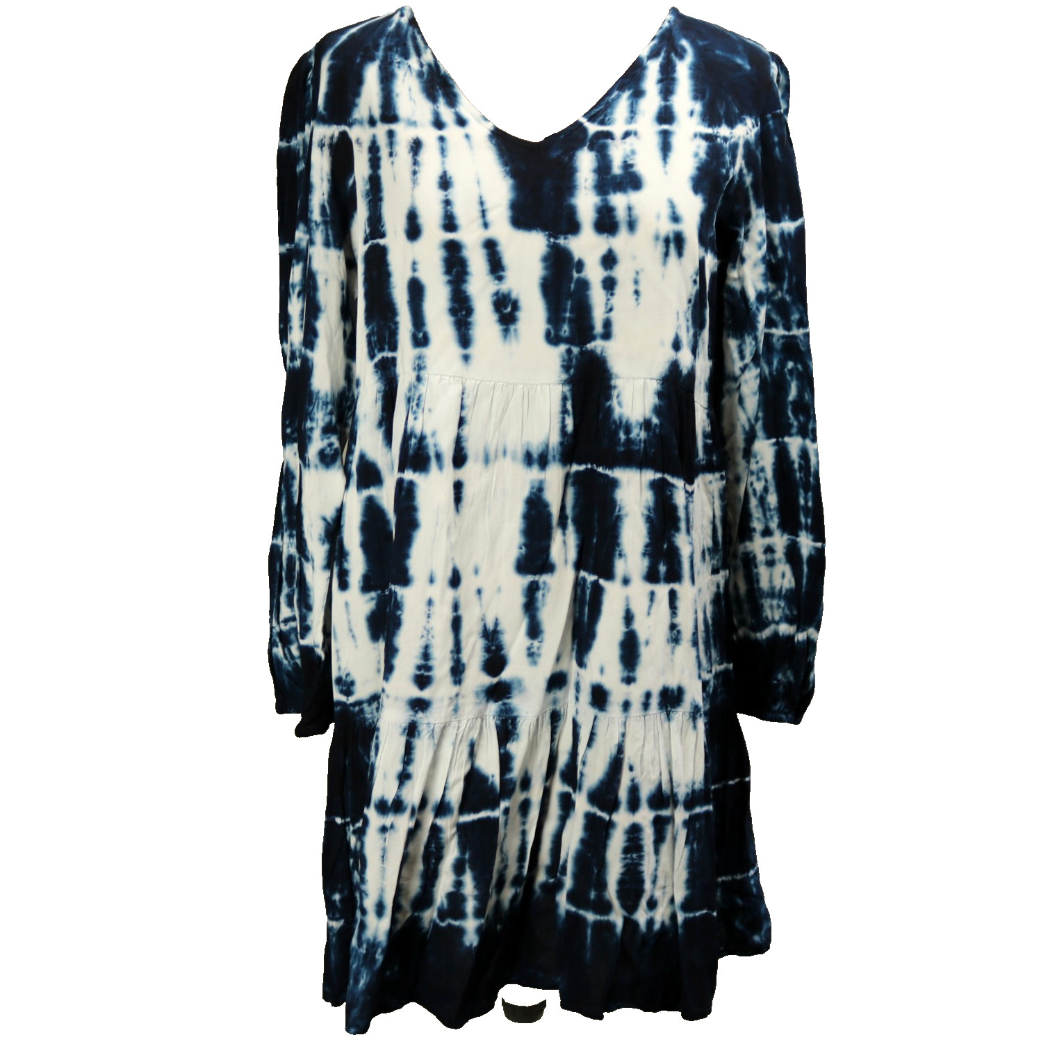 Sweet Magnolia Tie Dye Dress Boho Long Sleeve Babydoll Knee Length Blue White L