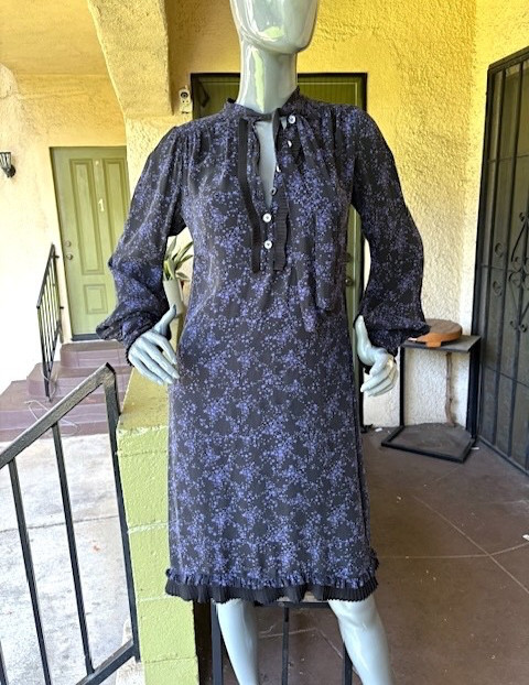 GHOST Vintage Long-Sleeve Silk Print Dress w/ Tie-Neck EUC/UK 10=US 6