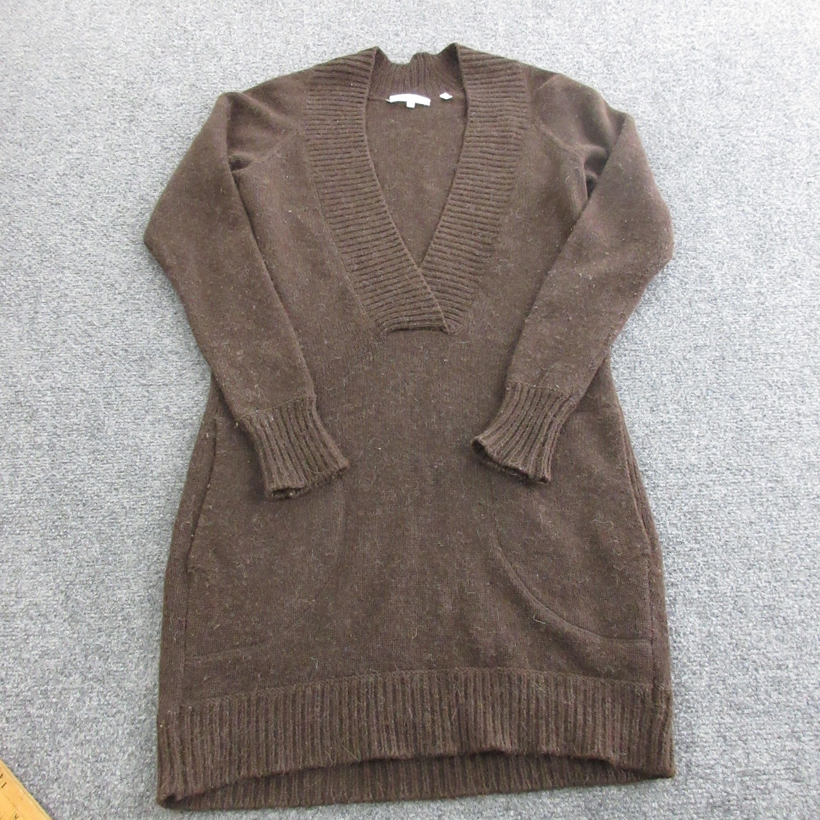 Vince Sweater Dress Womens S Brown Alpaca Wool Cashmere V Neck Long Sleeve