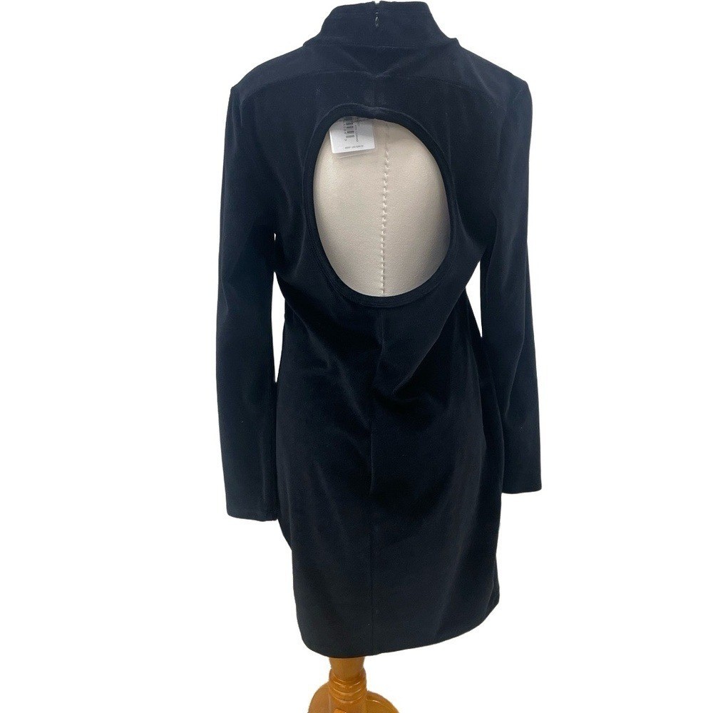 T by Alexander Wang Black Mock Neck Cut Out Back Velour Mini Shift Dress Large