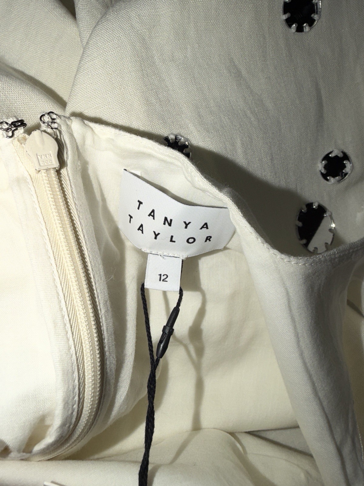 NWT! Tanya Taylor Barton Mirror Dress – Lightweight Linen – Creme Size 12 $595
