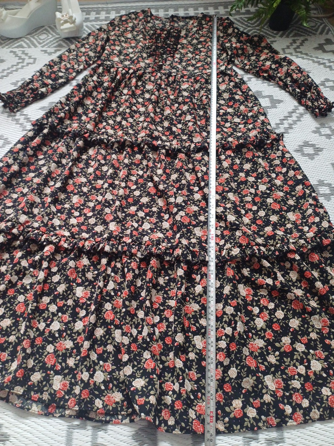Pretty Boho ruffle floaty Roses Print 🌹 Floral Maxi Dress 👗S M 10 12