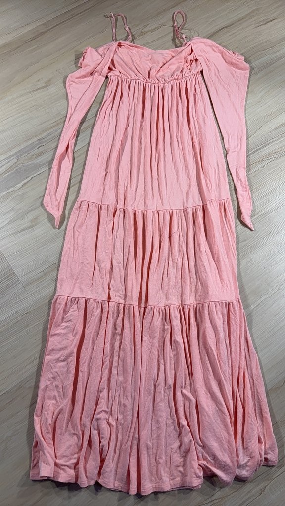 7th Ray Pink Maxi Dress with Cold Shoulder Design