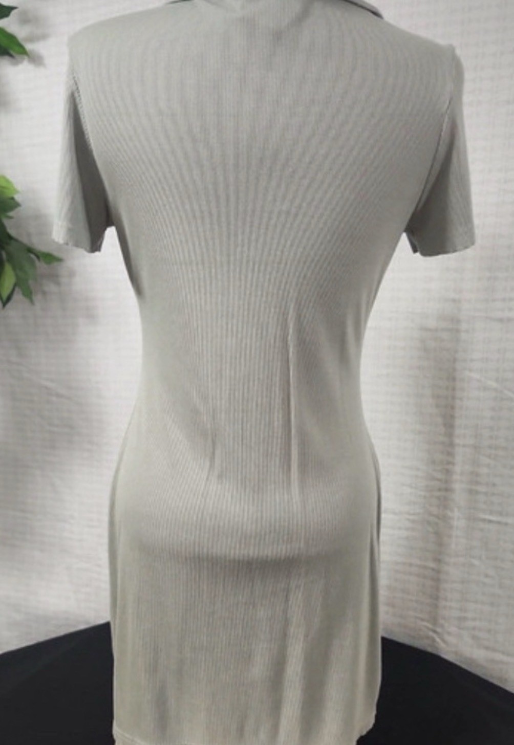 Style Rack Ribbed Knit Collared Short Sleeve Bodycon Dress Green L