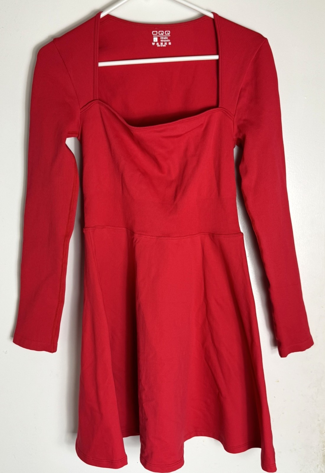 OQQ Long Sleeve Square Neck Casual A-Line Red Mini Dress Size Large