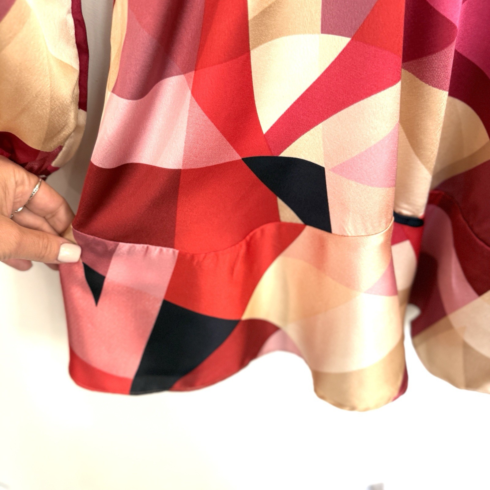 Pants Store DRESS LARGE Colorful Geometric Artsy Pink Red Mini Bow Wedding #154