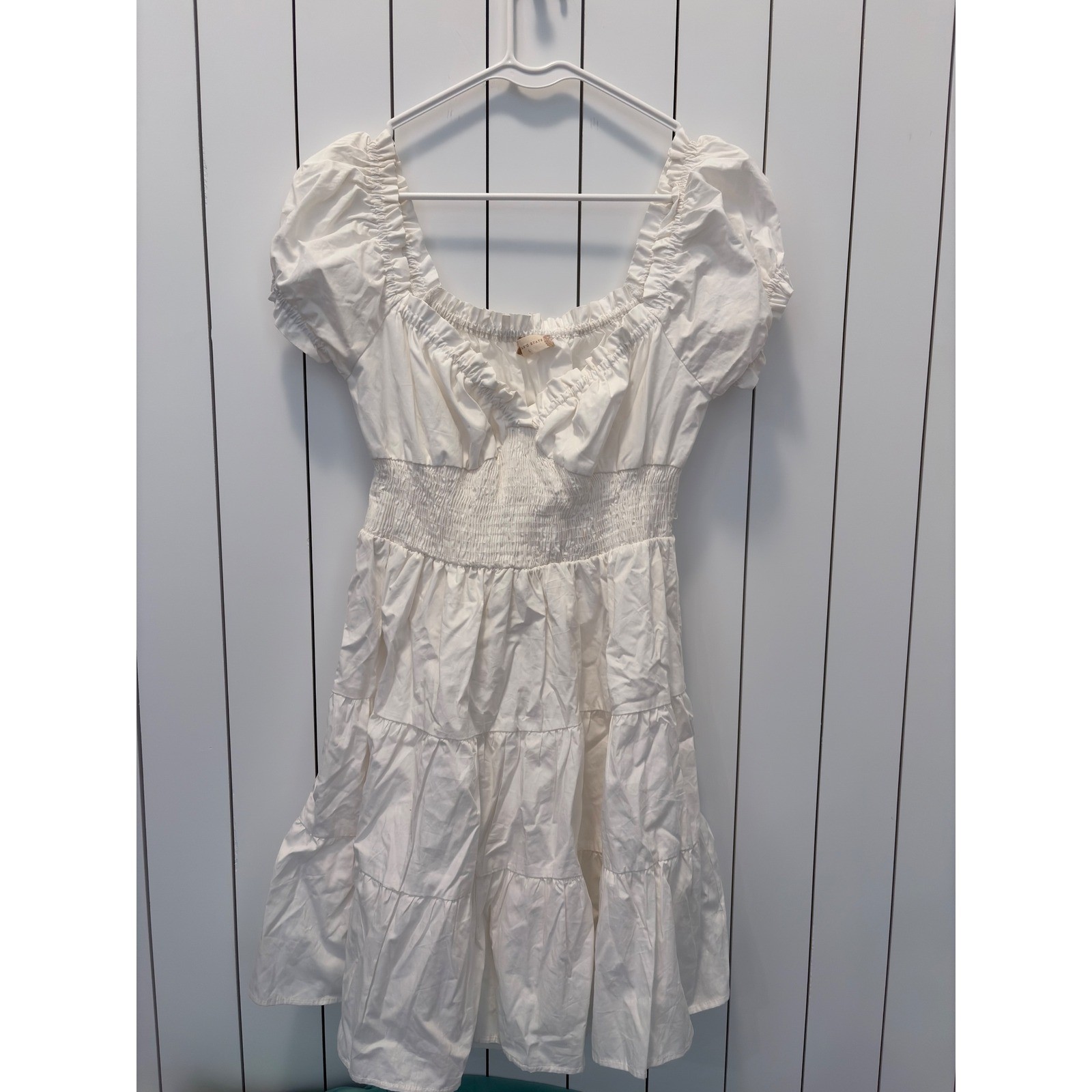 Altar’d State Mini Dress Womens Large White Smocked Tiered Ruffle Cottagecore