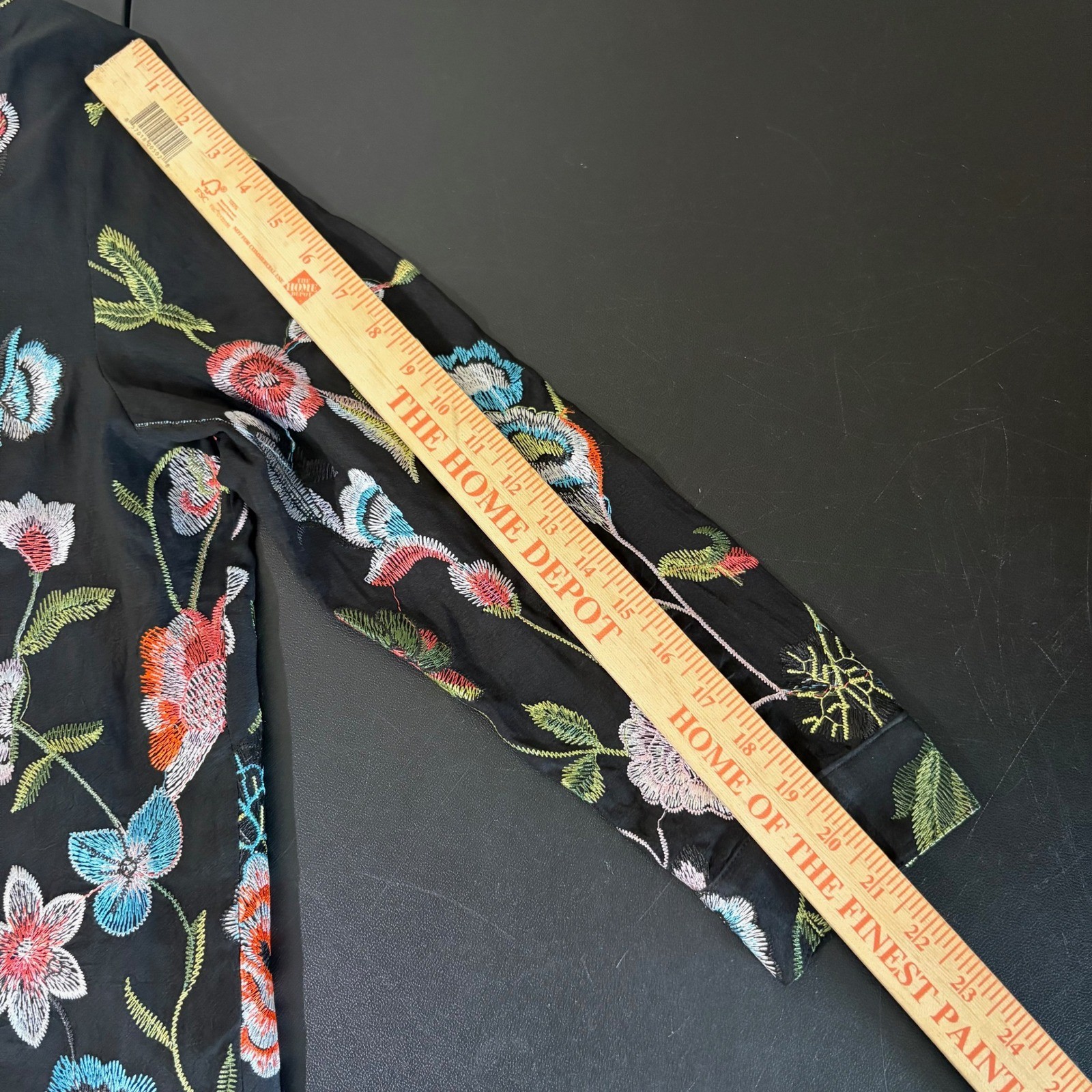 Calessa Black Floral Embroidered Button Up Mini Shirt Dress Tunic Size PXL Fairy