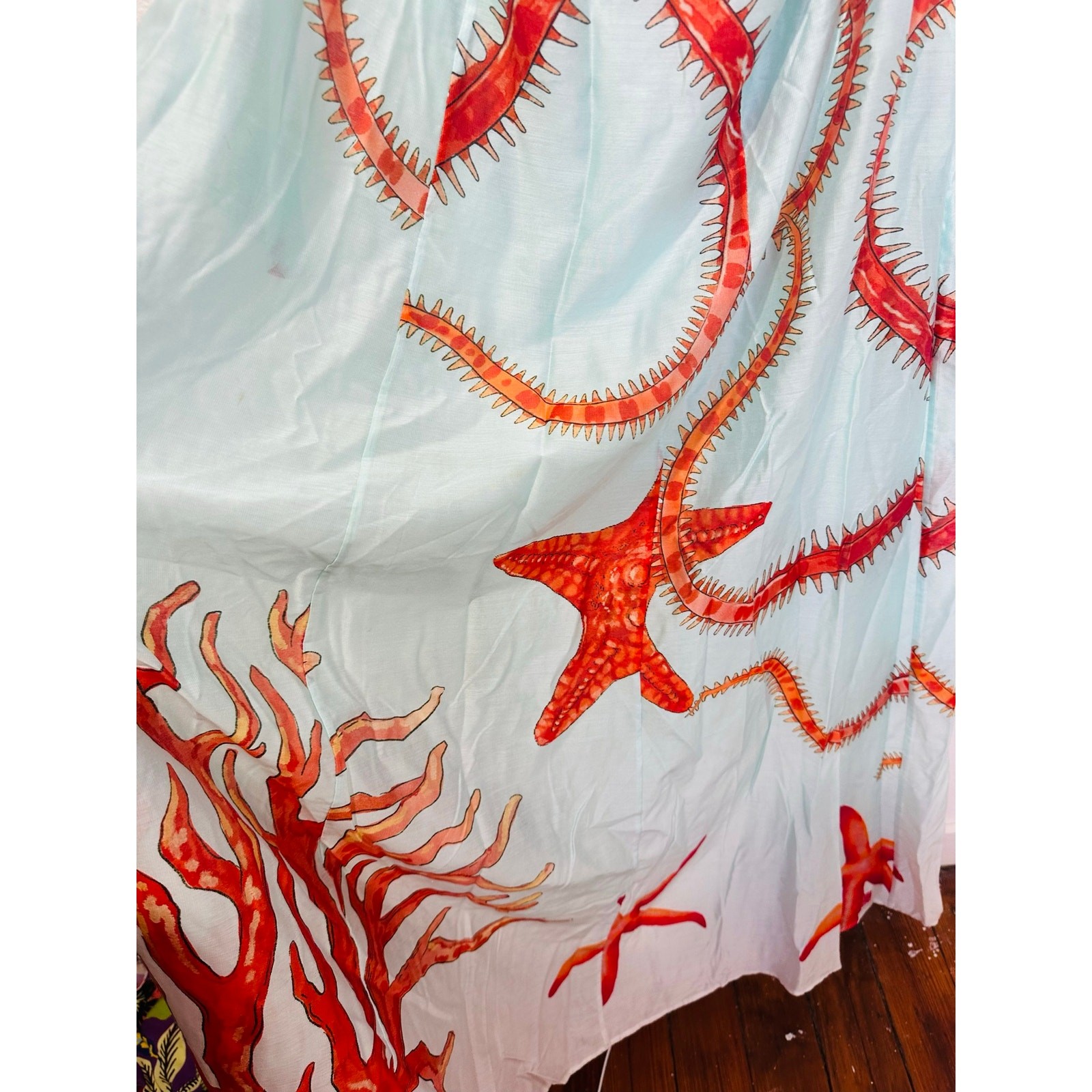 MUMA WORLD Blue Red Starfish Print SleevelessUrsa Maxi Dress size Large