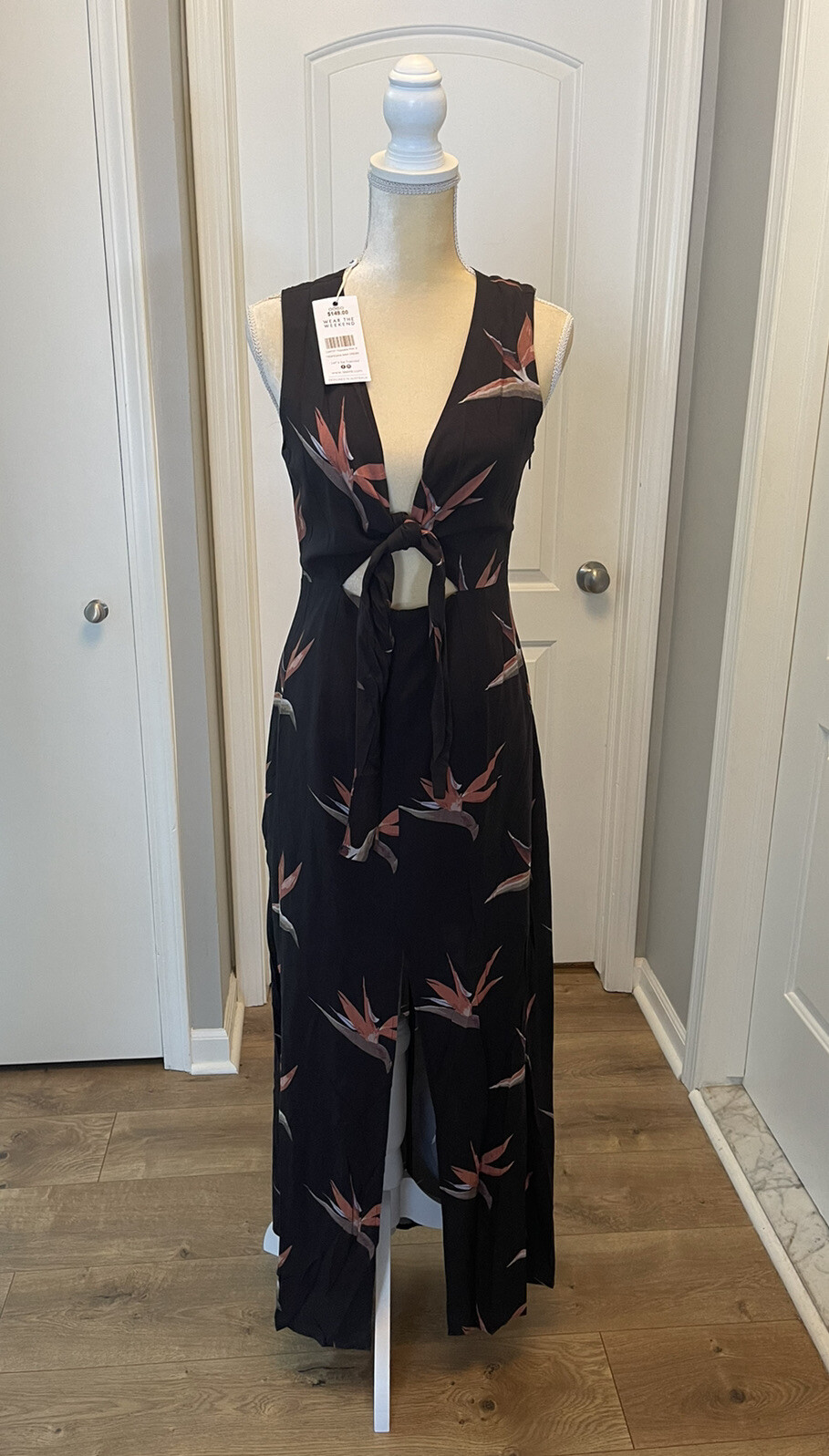 NEW TEE INK Maxi Dress Long Size Small / 4 Vacation Honeymoon Black Tropicana