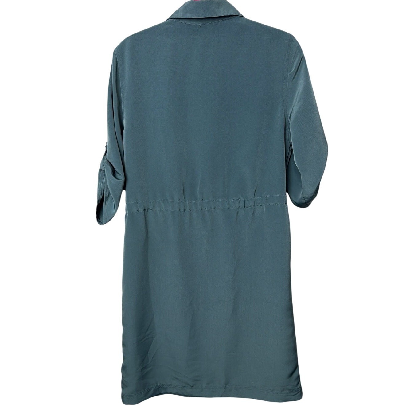 Mossimo Teal Shirt Dress Drawstring Waist Roll Tab Sleeve Utility Casual Travel