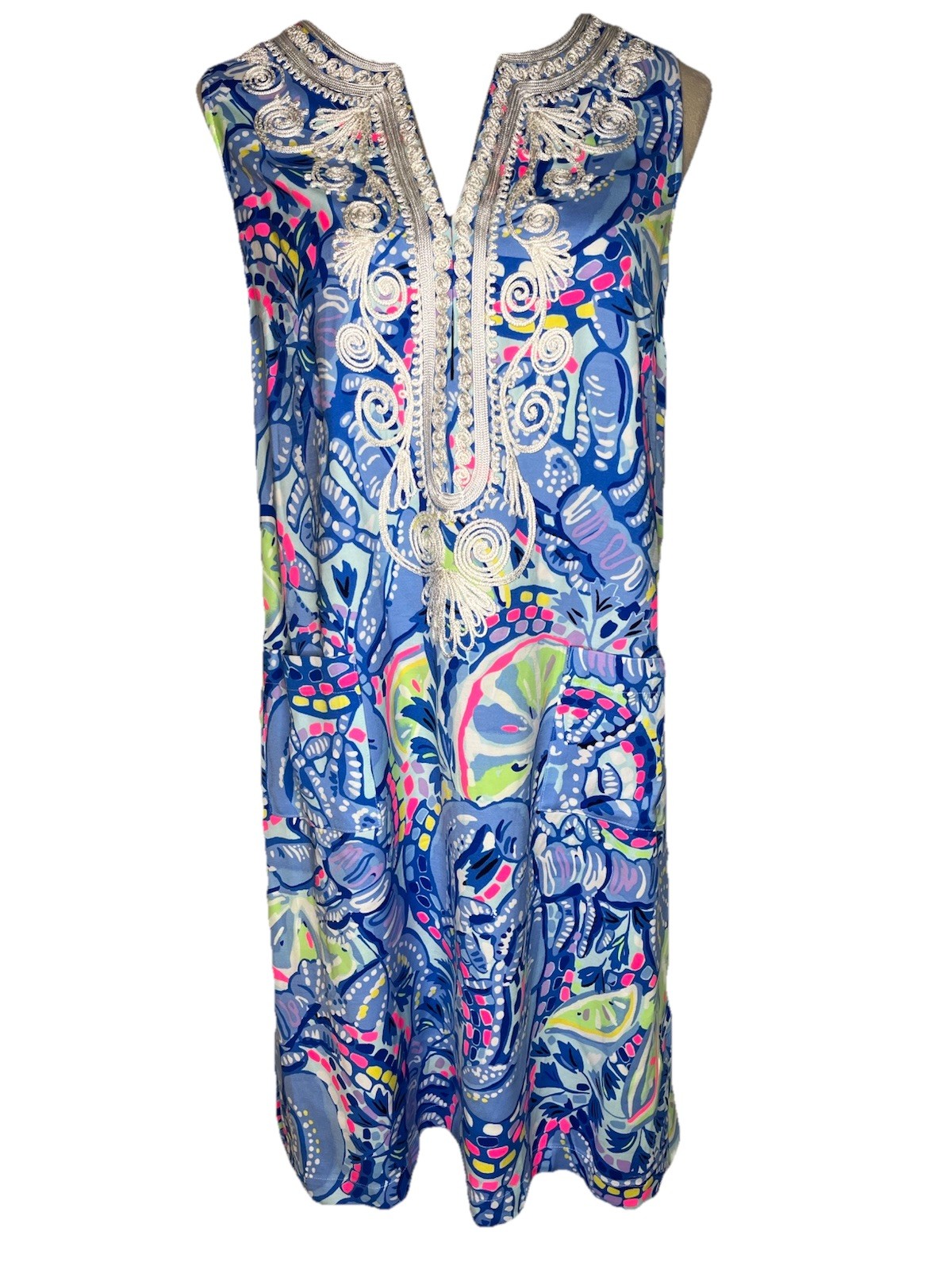 Lilly Pulitzer Carlotta Blue Peri Pinch Stretch Corded Lace Shift Dress 8