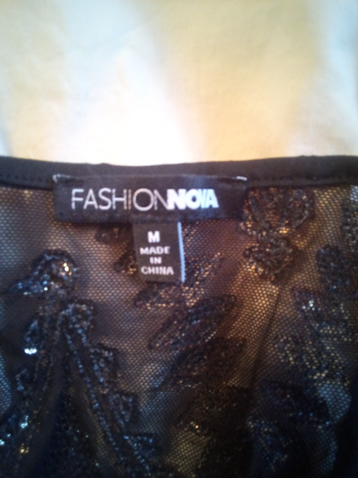 Fashion Nova~M~Sheer Black Gold Sequins Plunging Halter Dress Attached Panties~Q