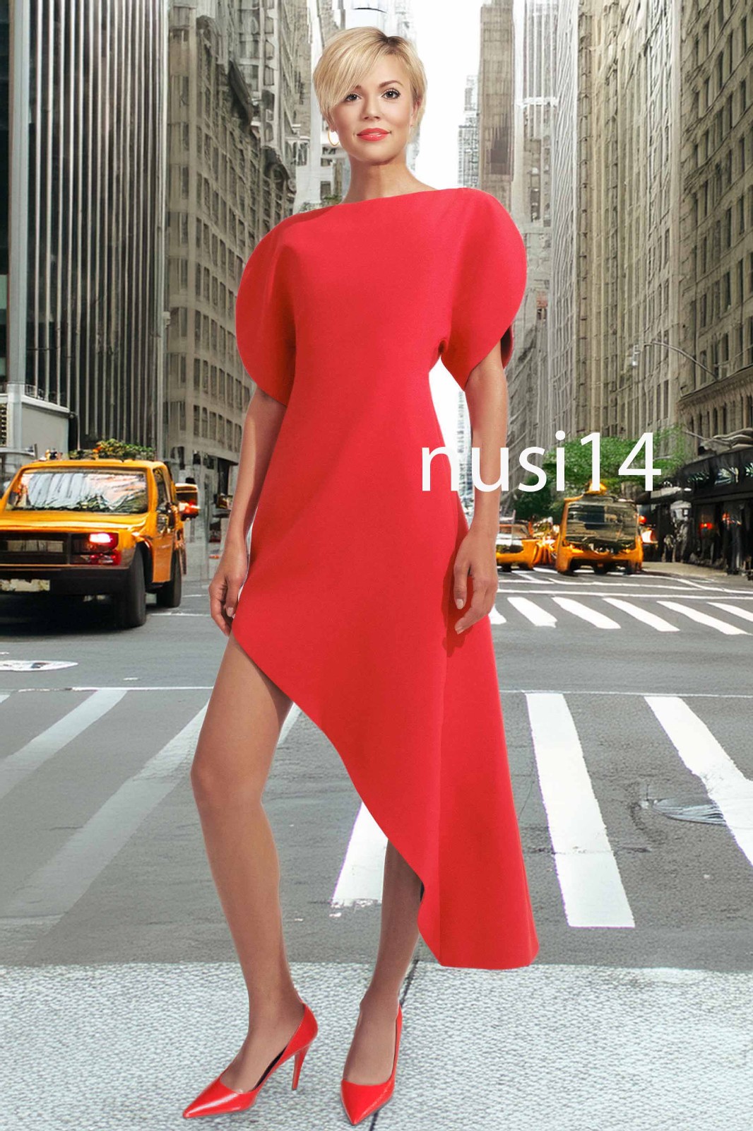 ZARA NEW WOMAN ZW COLLECTION ASYMMETRIC MIDI DRESS BRIGHT RED XS-XL 2102/098/632