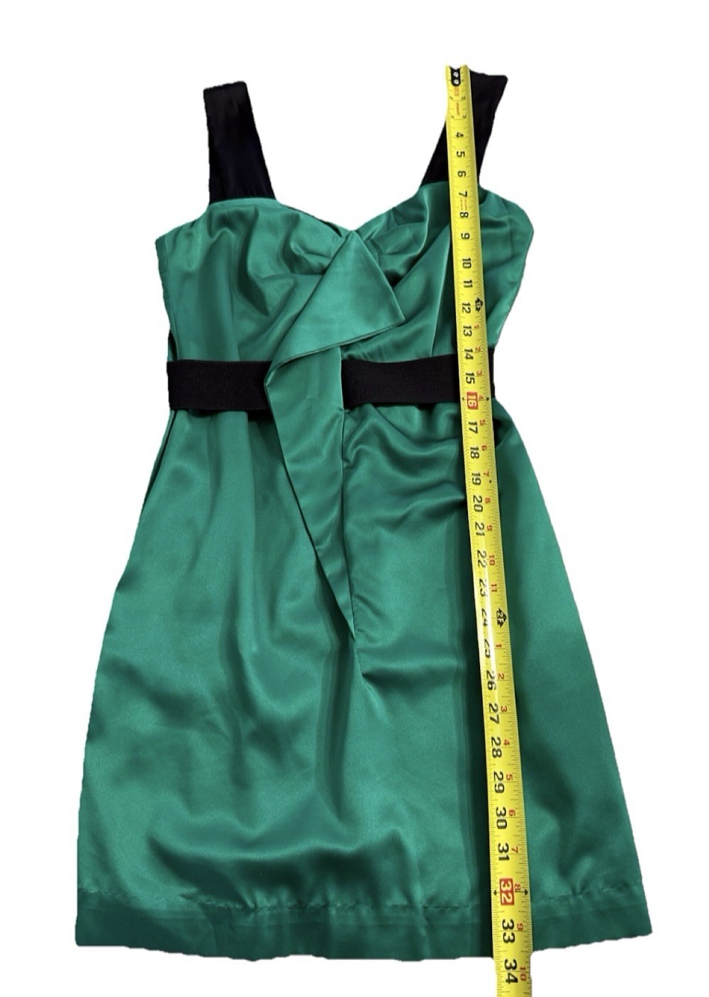 BCBGeneration Green Satin Bow Front Dress Size S Black Straps Cocktail