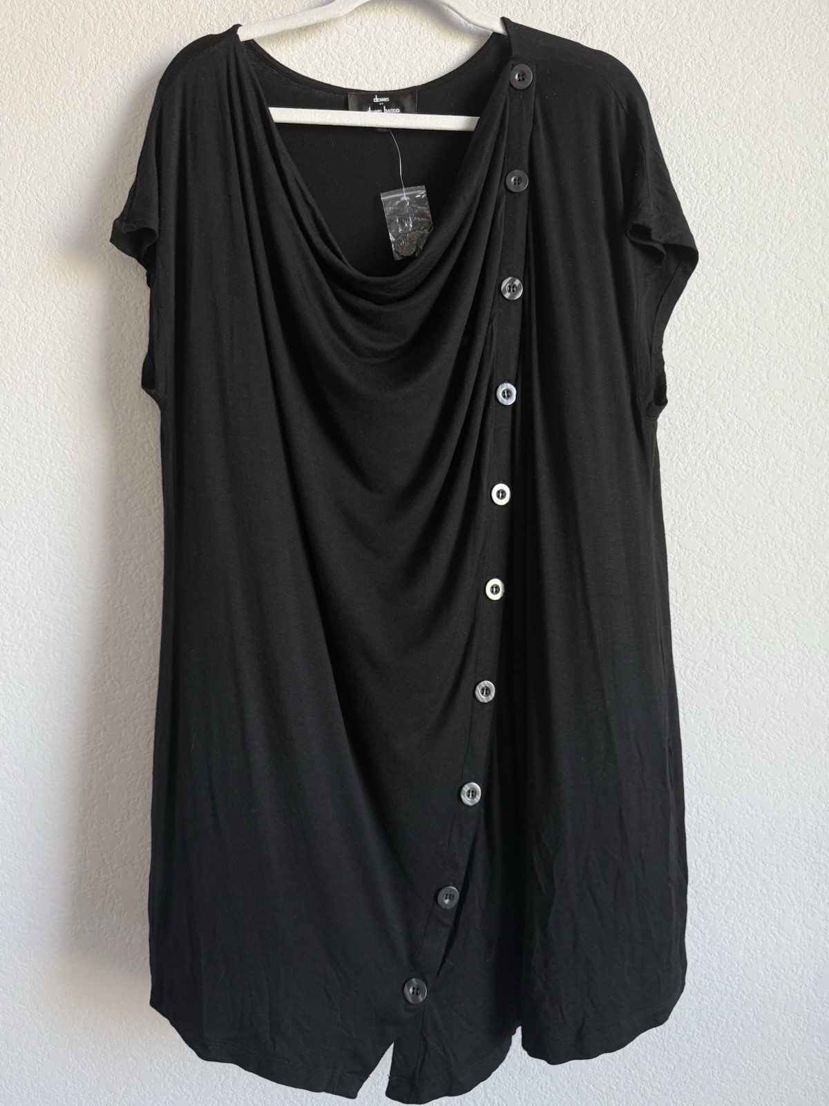 Dennis By Dennis Basso Black Scoop Neck Short Sleeve Button Dress Womens Size 2X