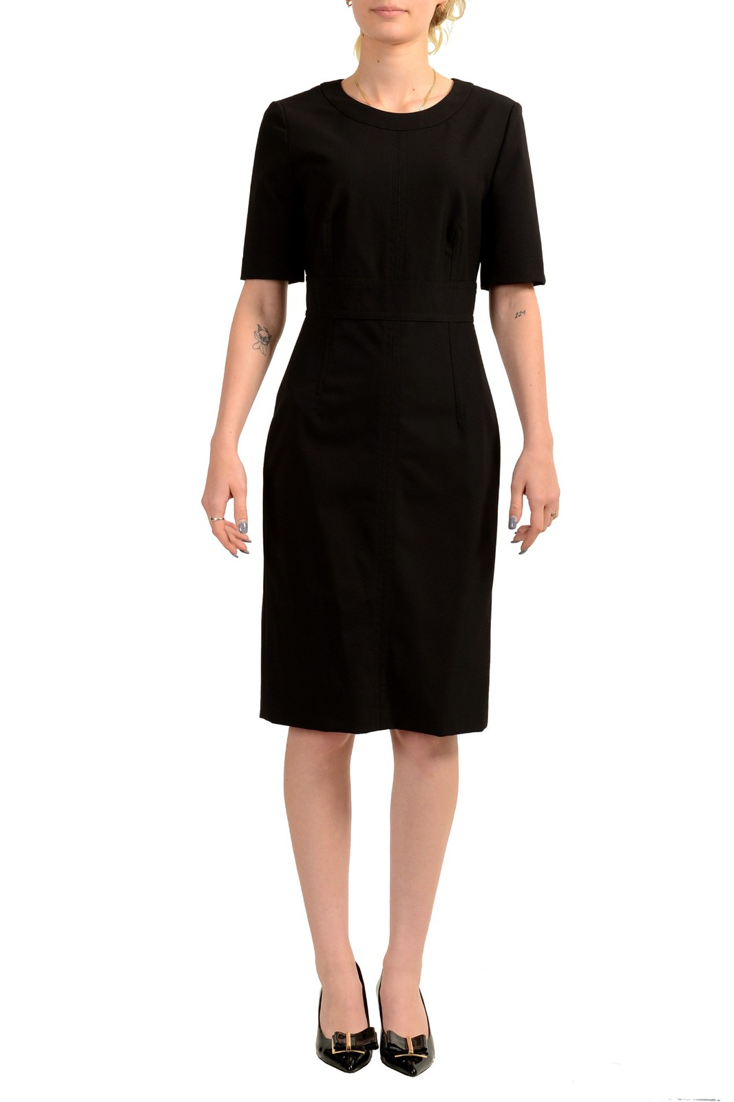 Hugo Boss Women’s “Dirula3” Black Short Sleeve Pencil Dress US L IT 44