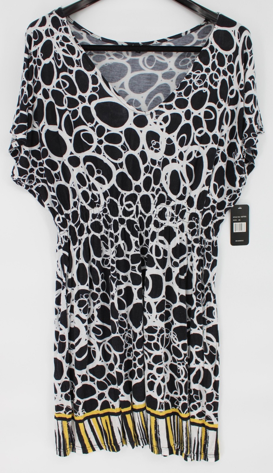 Just Love Dress Womens 1X Black White Abstract Print Knee Length Short Sleeve