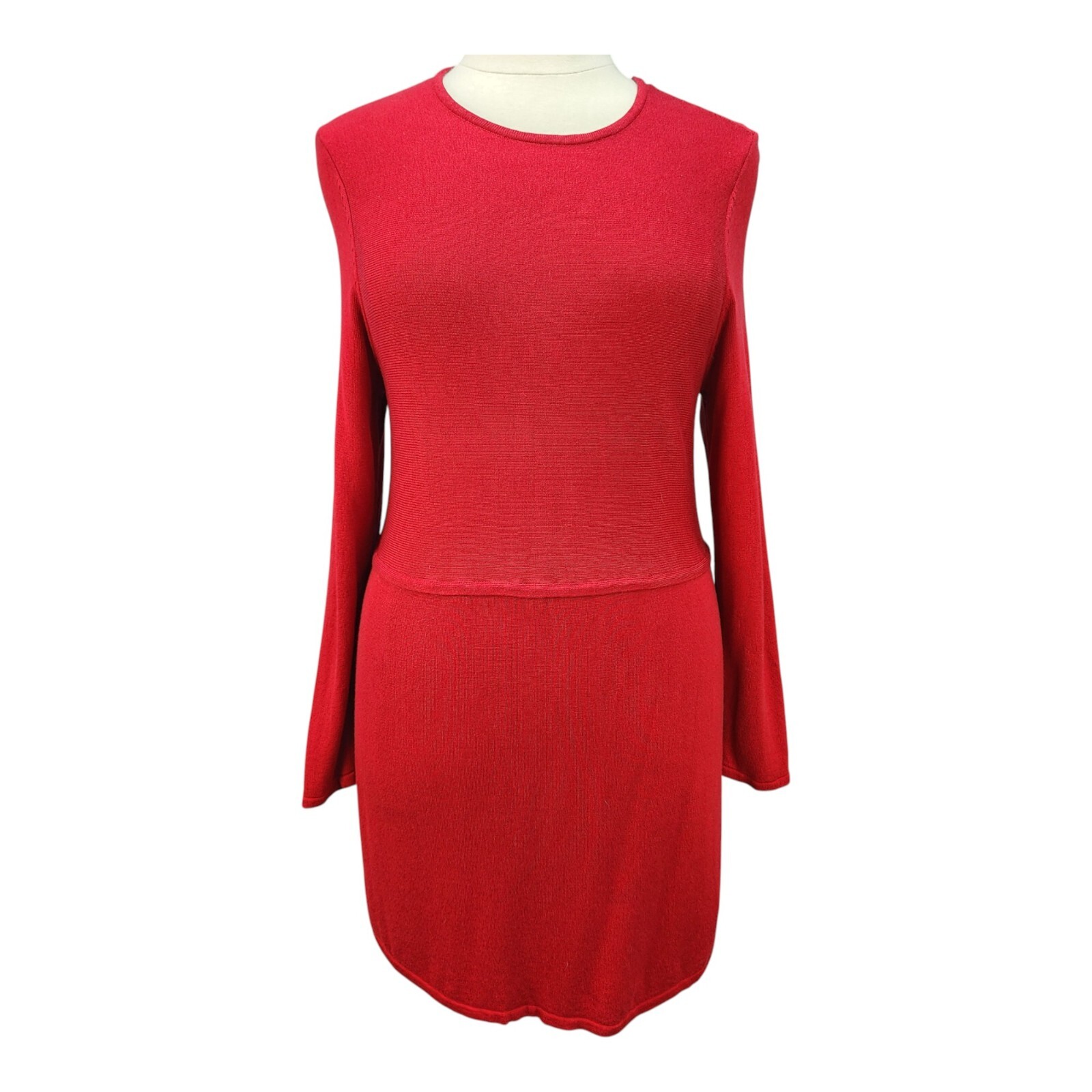 J Jill Sweater Dress LARGE Red Soft Rayon Wool Slit Work Career Church Form Fit