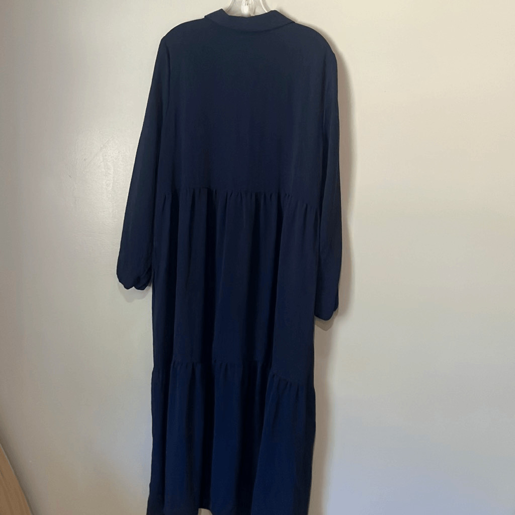 Rachel Zoe Maxi Long Sleeve Navy Tiered Dress XL NEW Lagenlook Casual #800