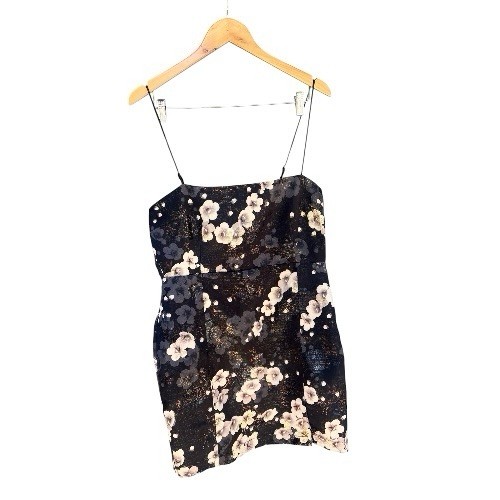 Urban Outfitters UO Floral Sateen Mini Dress Printed Smocked Black L