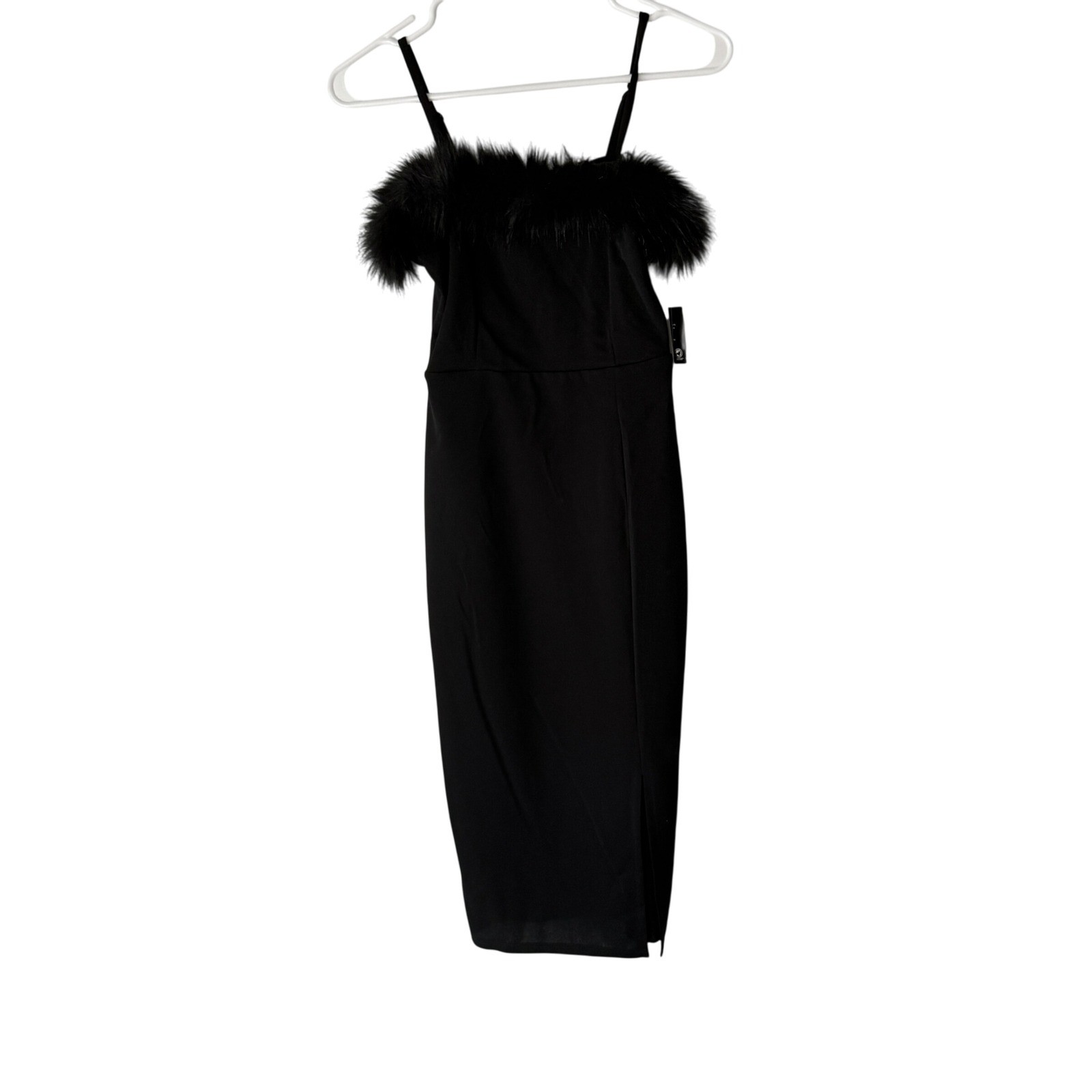 Planet Gold NWT Black Bodycon Dress with Feather Trim Cocktail Party Dress Fuzzy